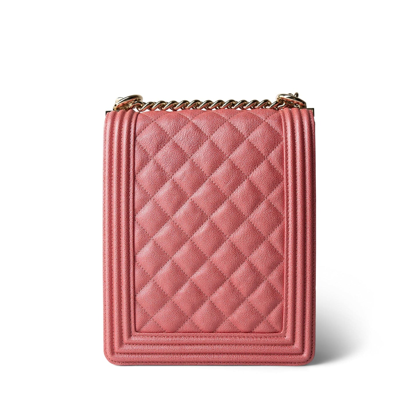 Coral Pink Caviar Quilted North South Boy Bag Light Gold Hardware