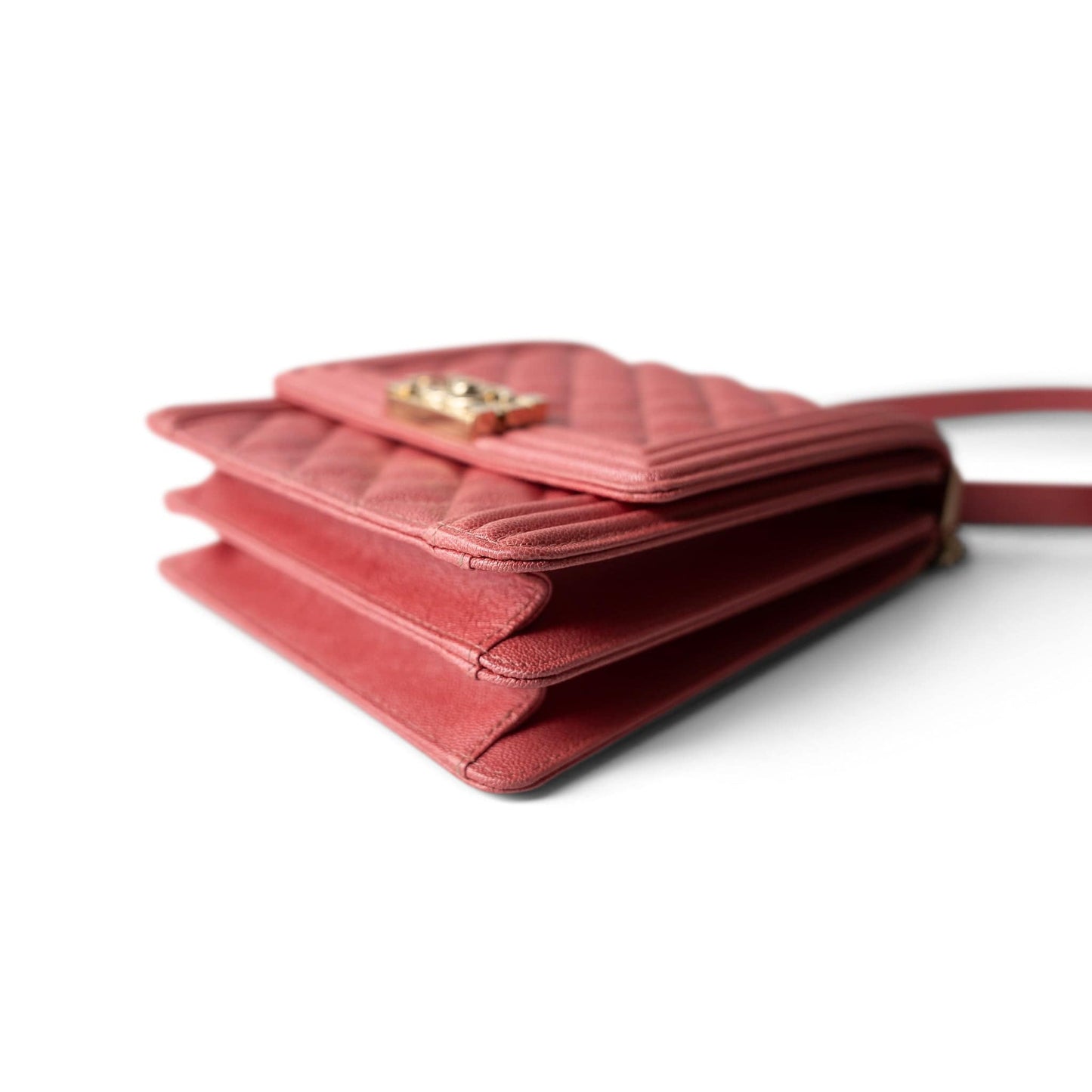 Coral Pink Caviar Quilted North South Boy Bag Light Gold Hardware