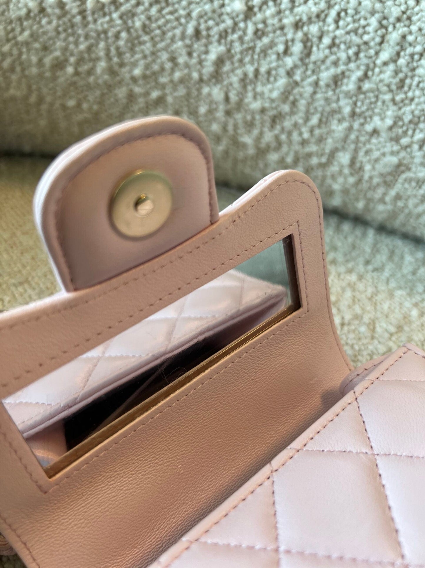 22P Light Pink Lambskin Quilted Micro Vanity w/ Top Handle