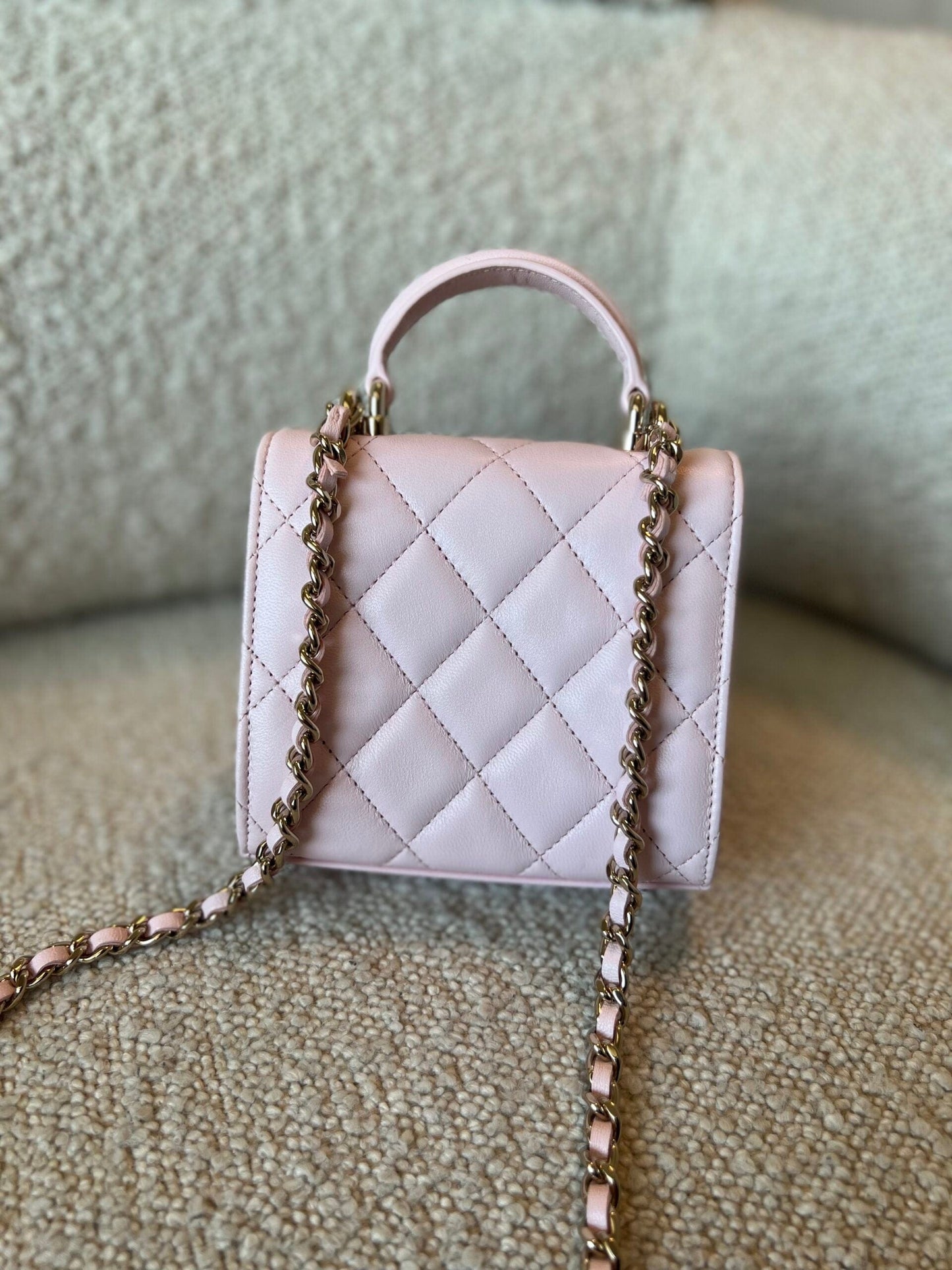 22P Light Pink Lambskin Quilted Micro Vanity w/ Top Handle
