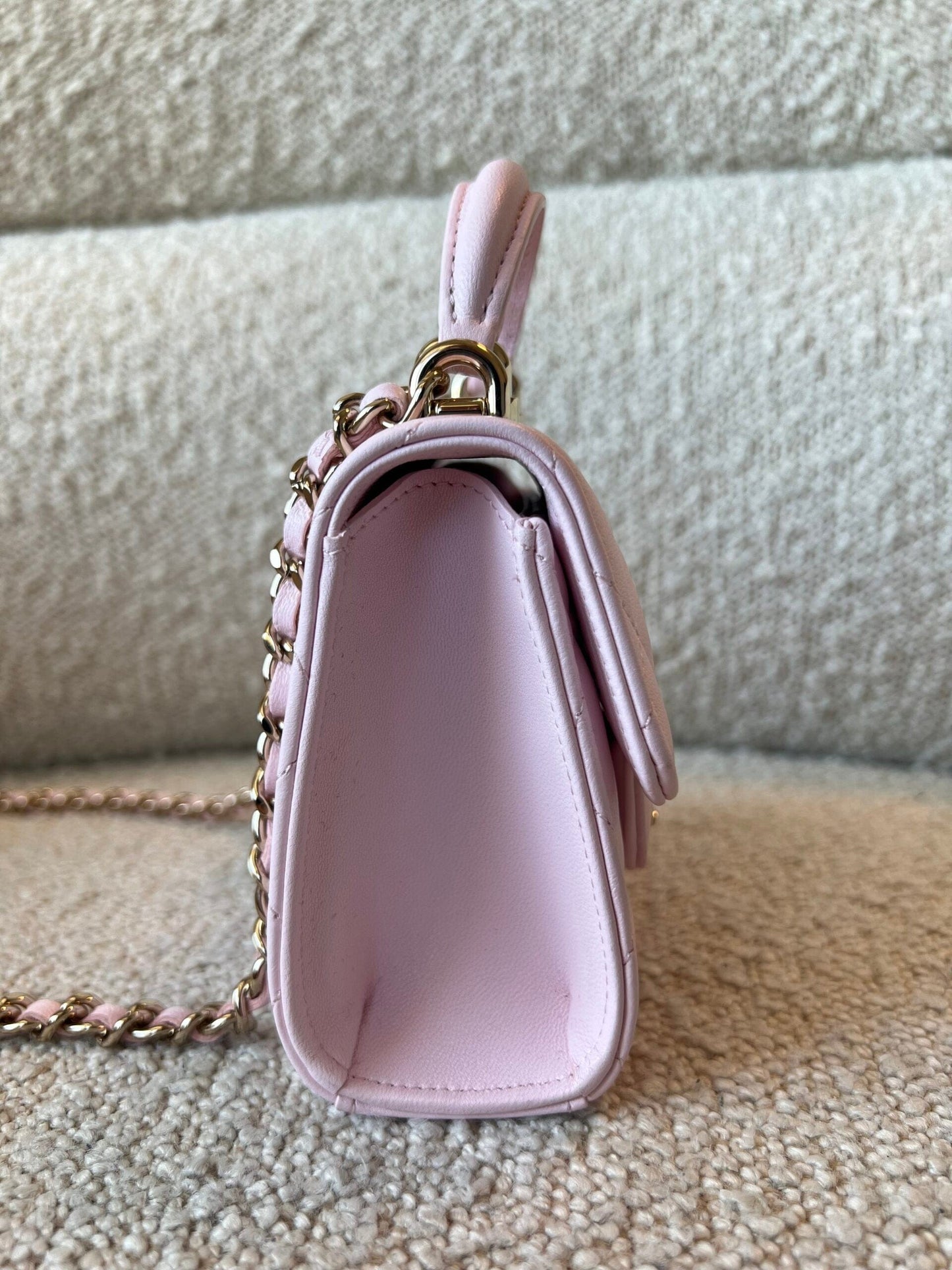 22P Light Pink Lambskin Quilted Micro Vanity w/ Top Handle