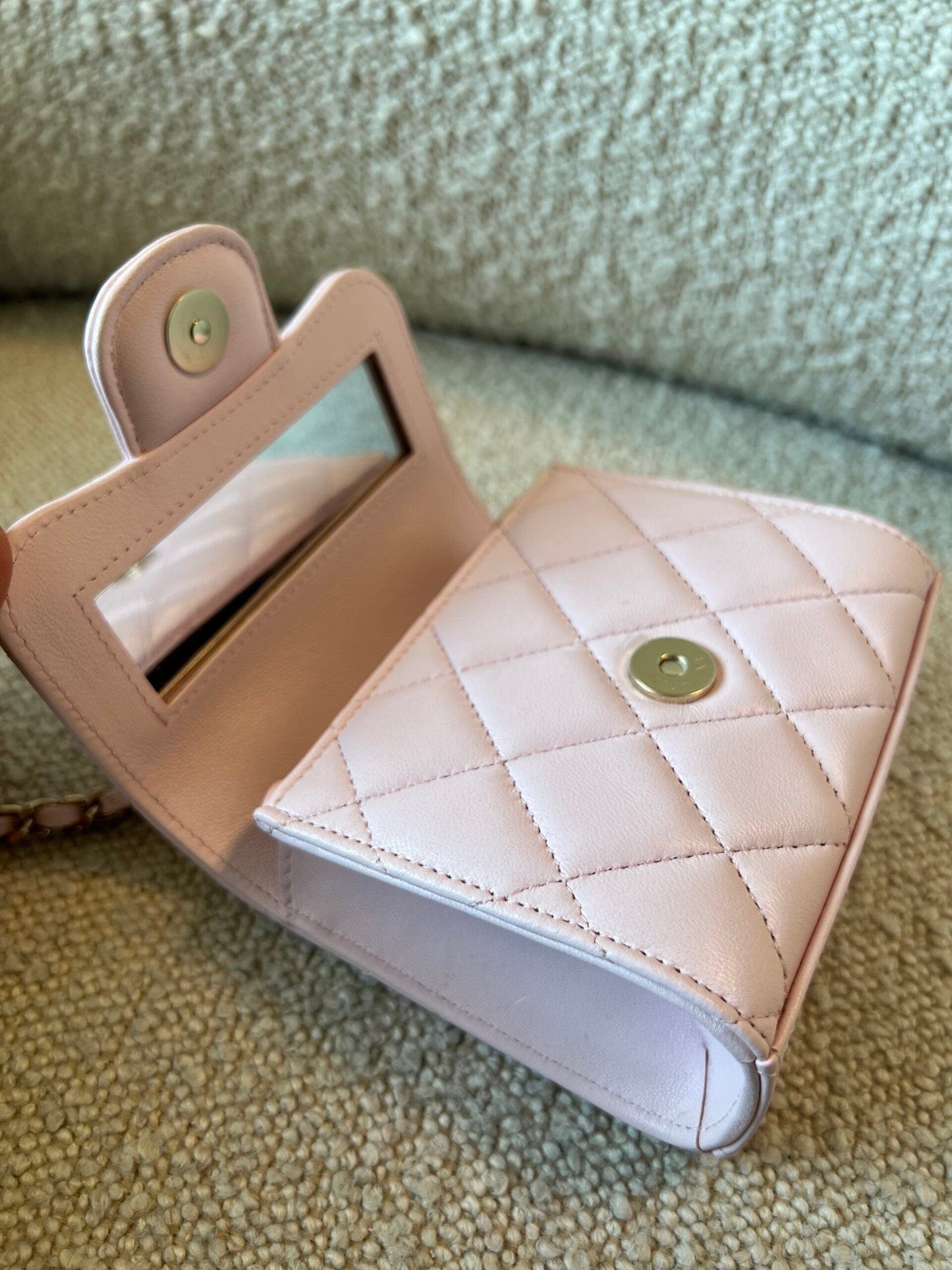 22P Light Pink Lambskin Quilted Micro Vanity w/ Top Handle