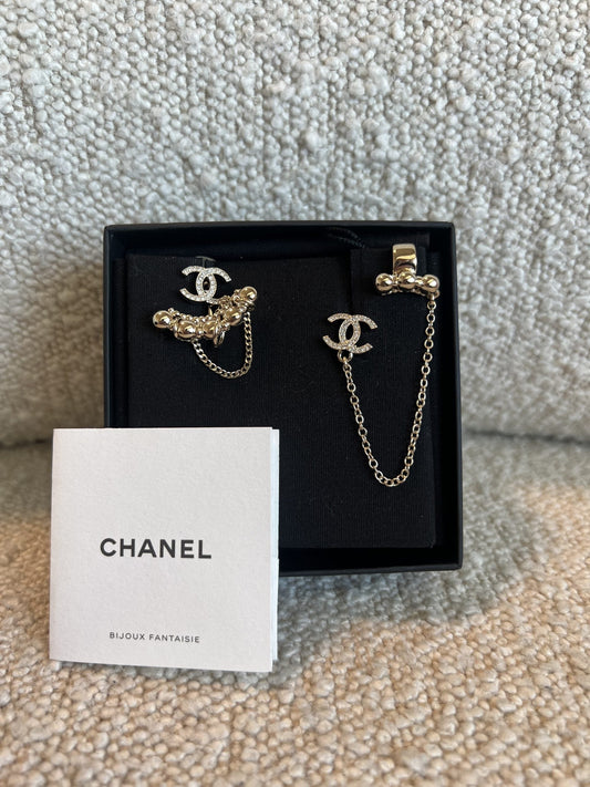 22C Metal Crystal CC Chain Cuff Gold Earrings