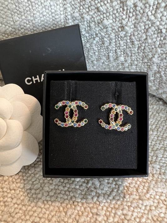 Chanel 20K Gold and Multicolor CC Earrings