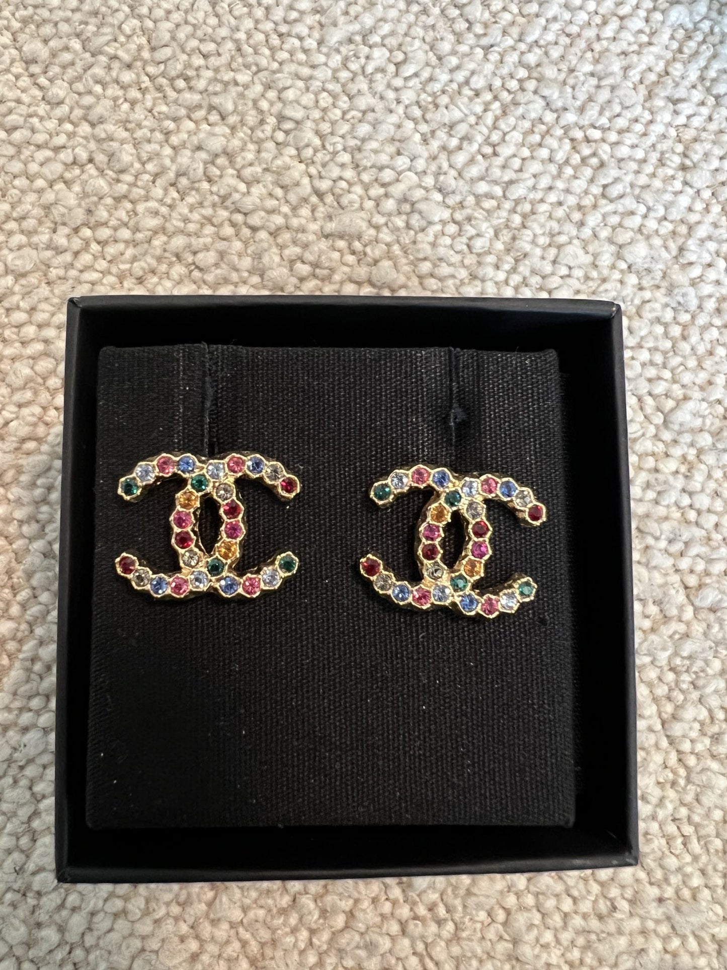 Chanel 20K Gold and Multicolor CC Earrings