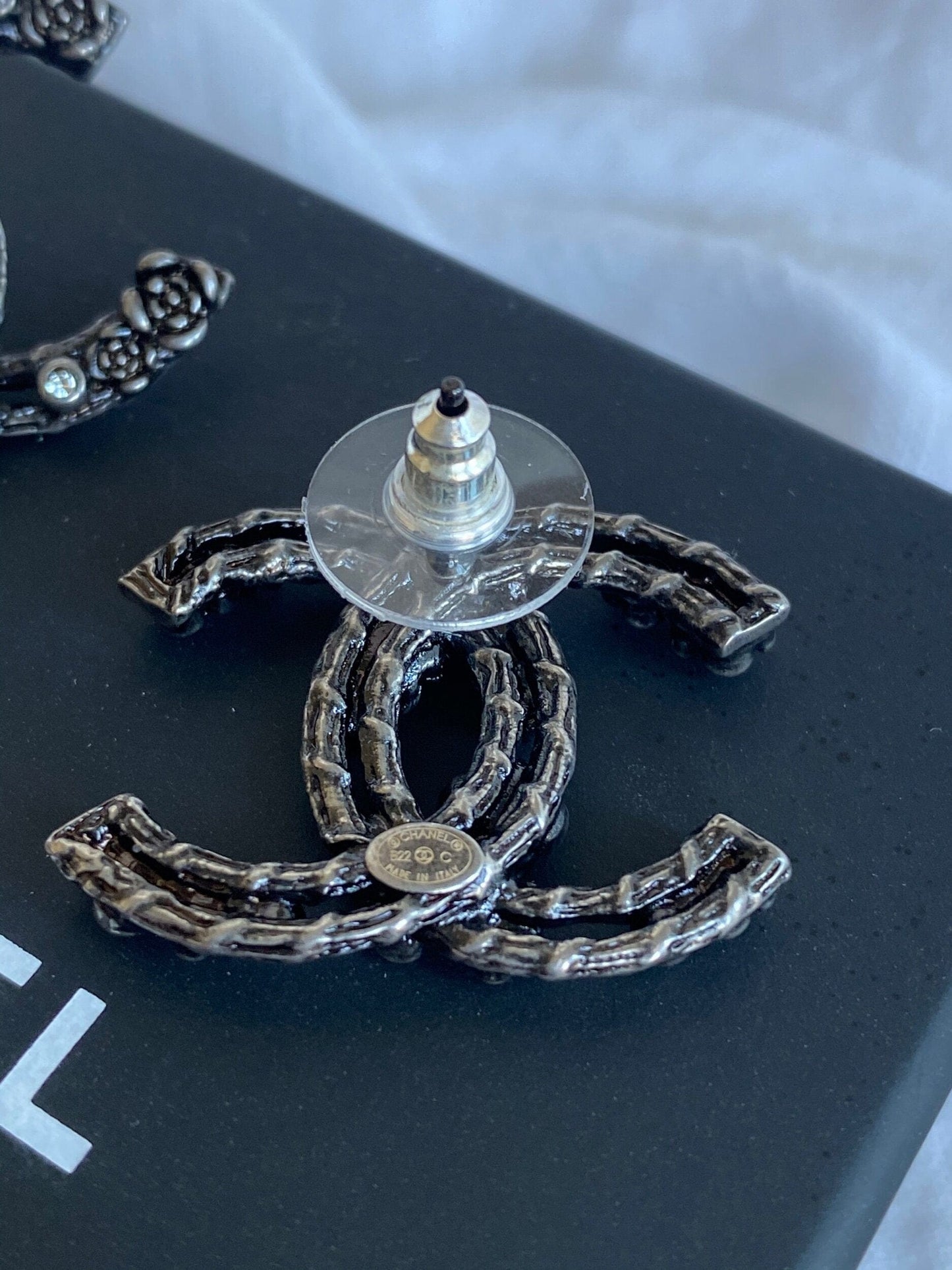 Chanel 22C Earrings Metal Ruthenium Crystal