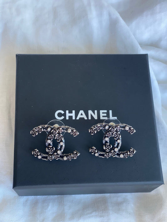 Chanel 22C Earrings Metal Ruthenium Crystal