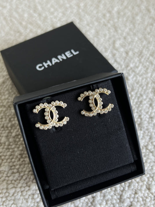 Chanel CC Crystal and Gold Earrings