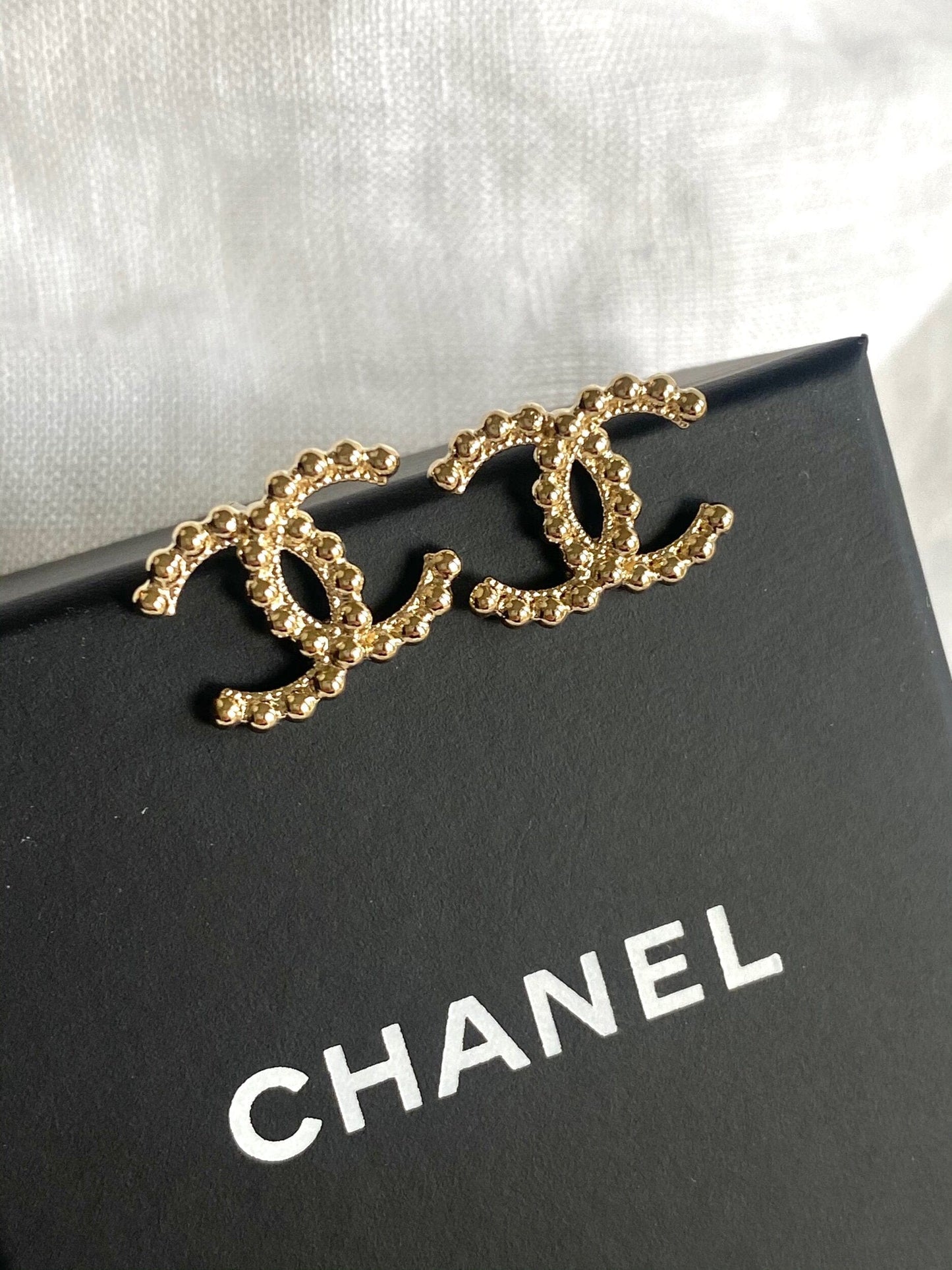 Chanel CC Stud Earrings Gold