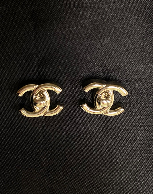 Chanel CC Turnlock Earrings Light Gold