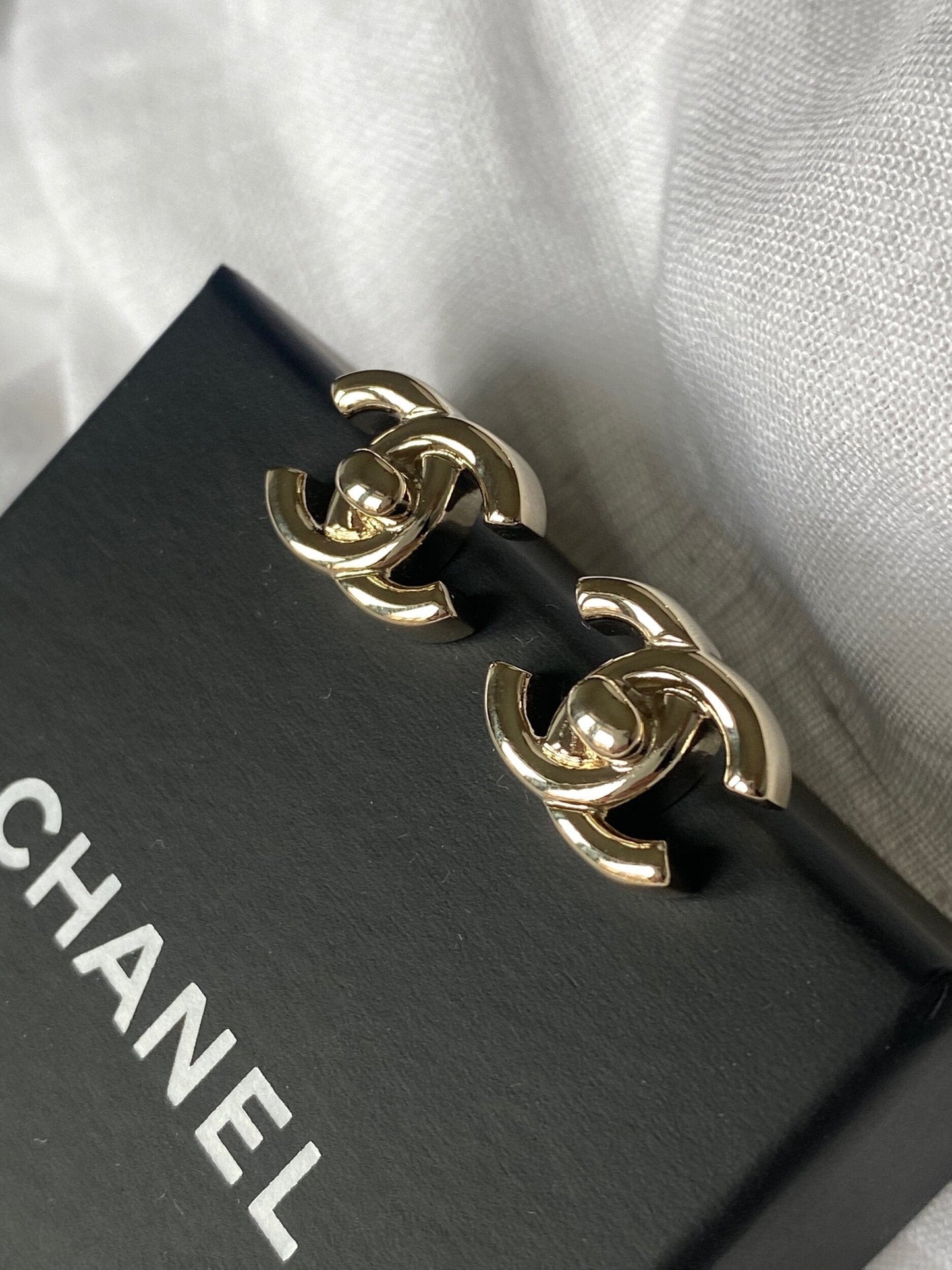 Chanel CC Turnlock Earrings Light Gold
