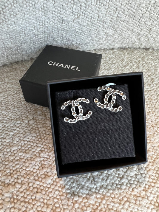 Chanel Classic CC Ruthenium White Metal Earrings