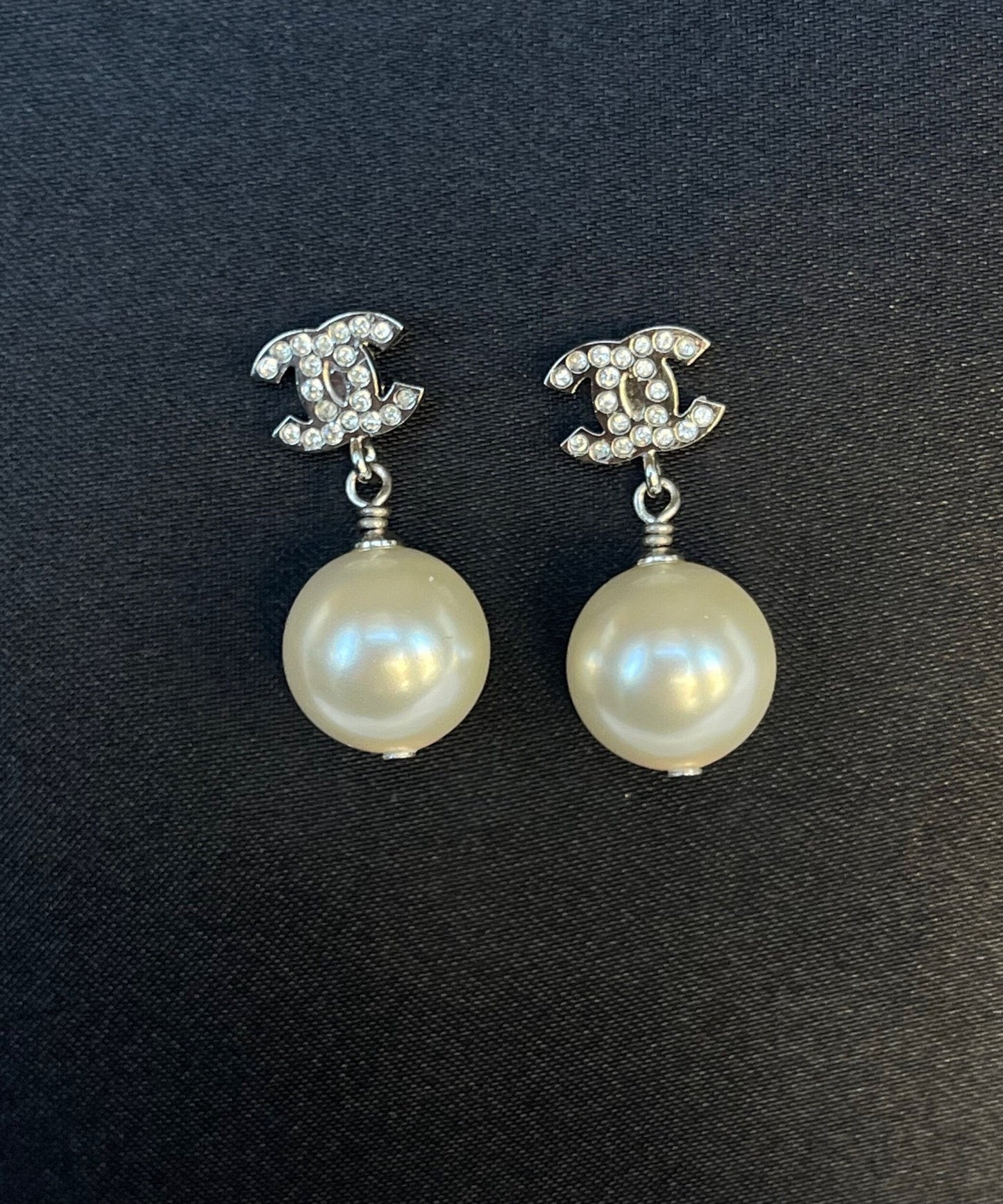 Chanel Pearl Mini Crystal CC Logo Drop Earrings