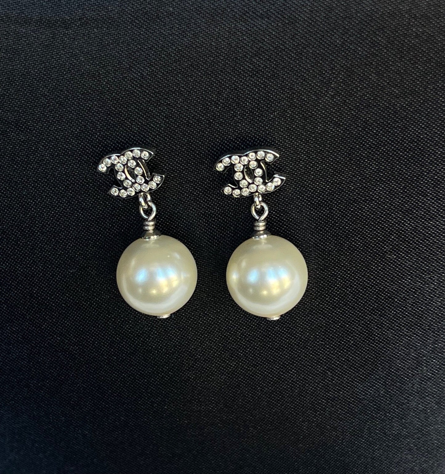 Chanel Pearl Mini Crystal CC Logo Drop Earrings