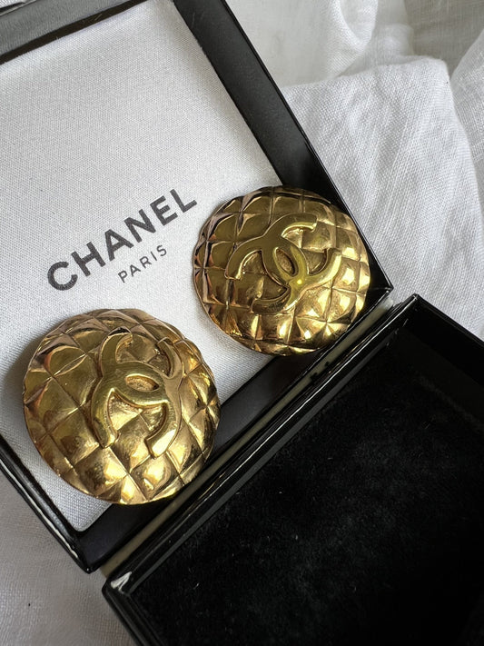 Chanel Vintage 1990's CC Clip-On Gold Earring