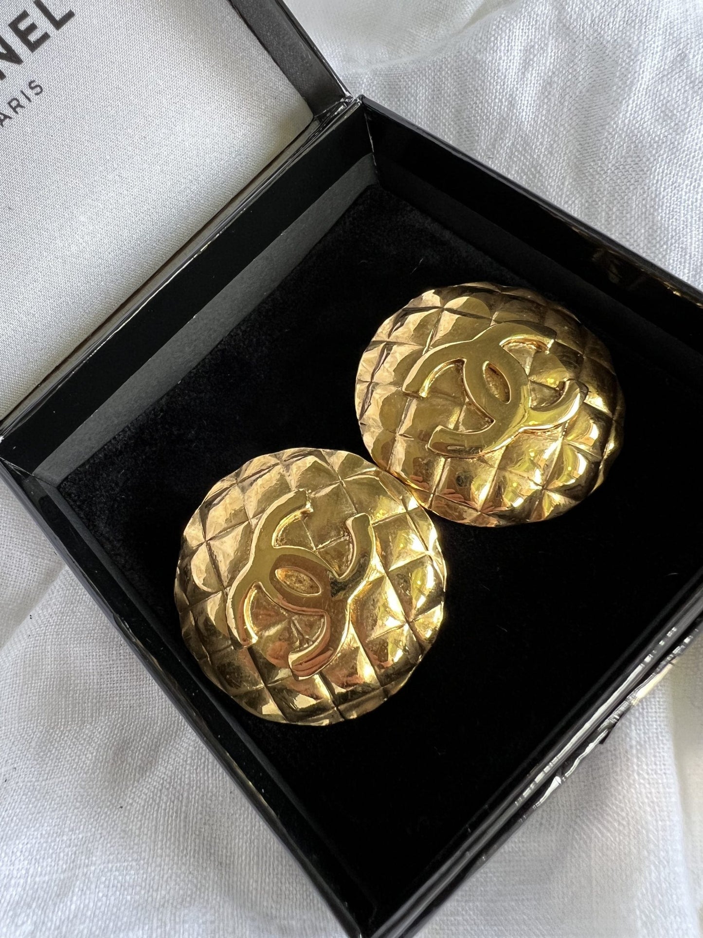 Chanel Vintage 1990's CC Clip-On Gold Earring