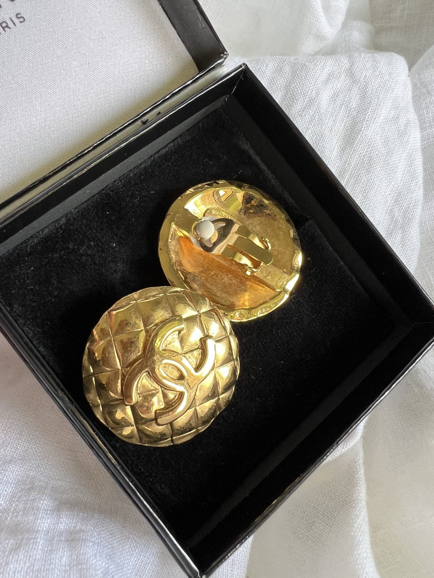Chanel Vintage 1990's CC Clip-On Gold Earring