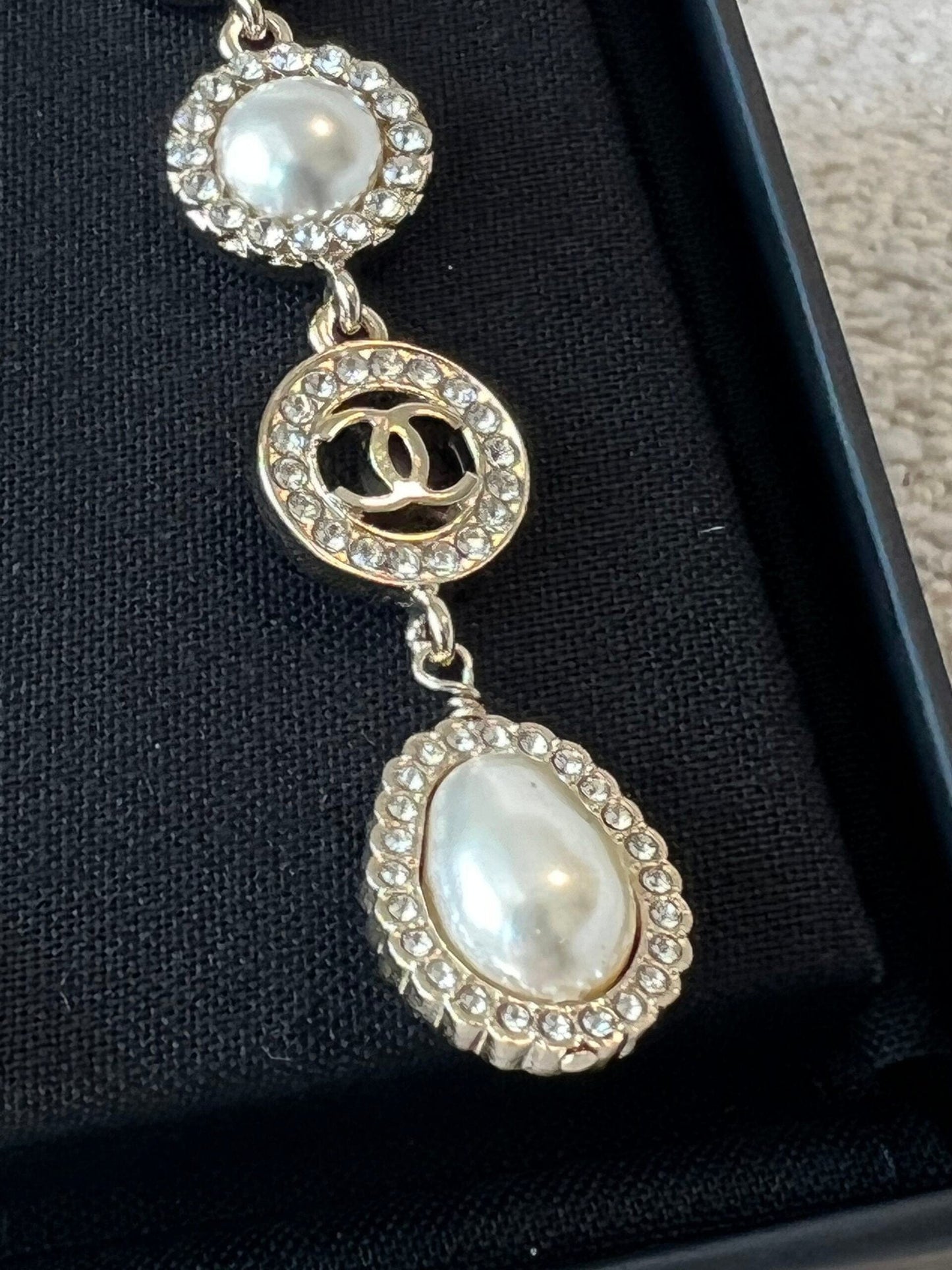 Crystal & Pearl CC Dangle Earrings