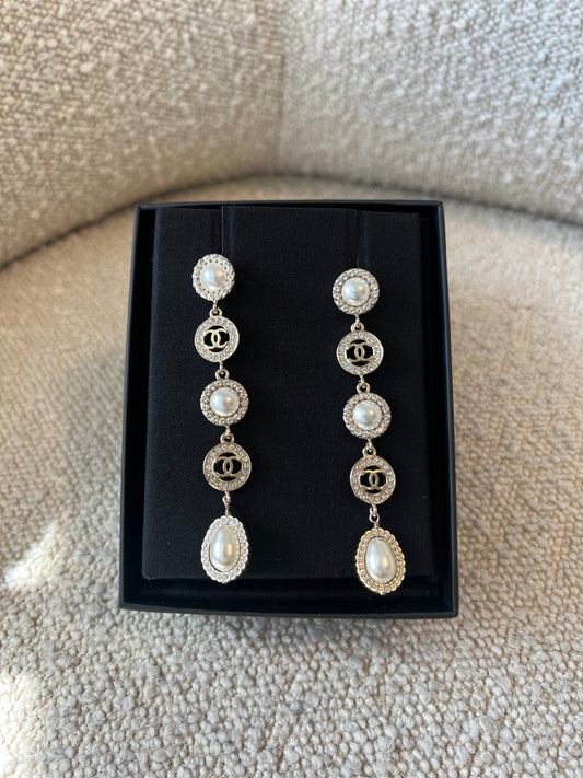 Crystal & Pearl CC Dangle Earrings