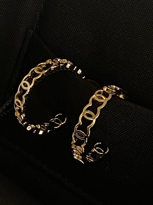 21A CC Dangle Hoops Earrings Gold