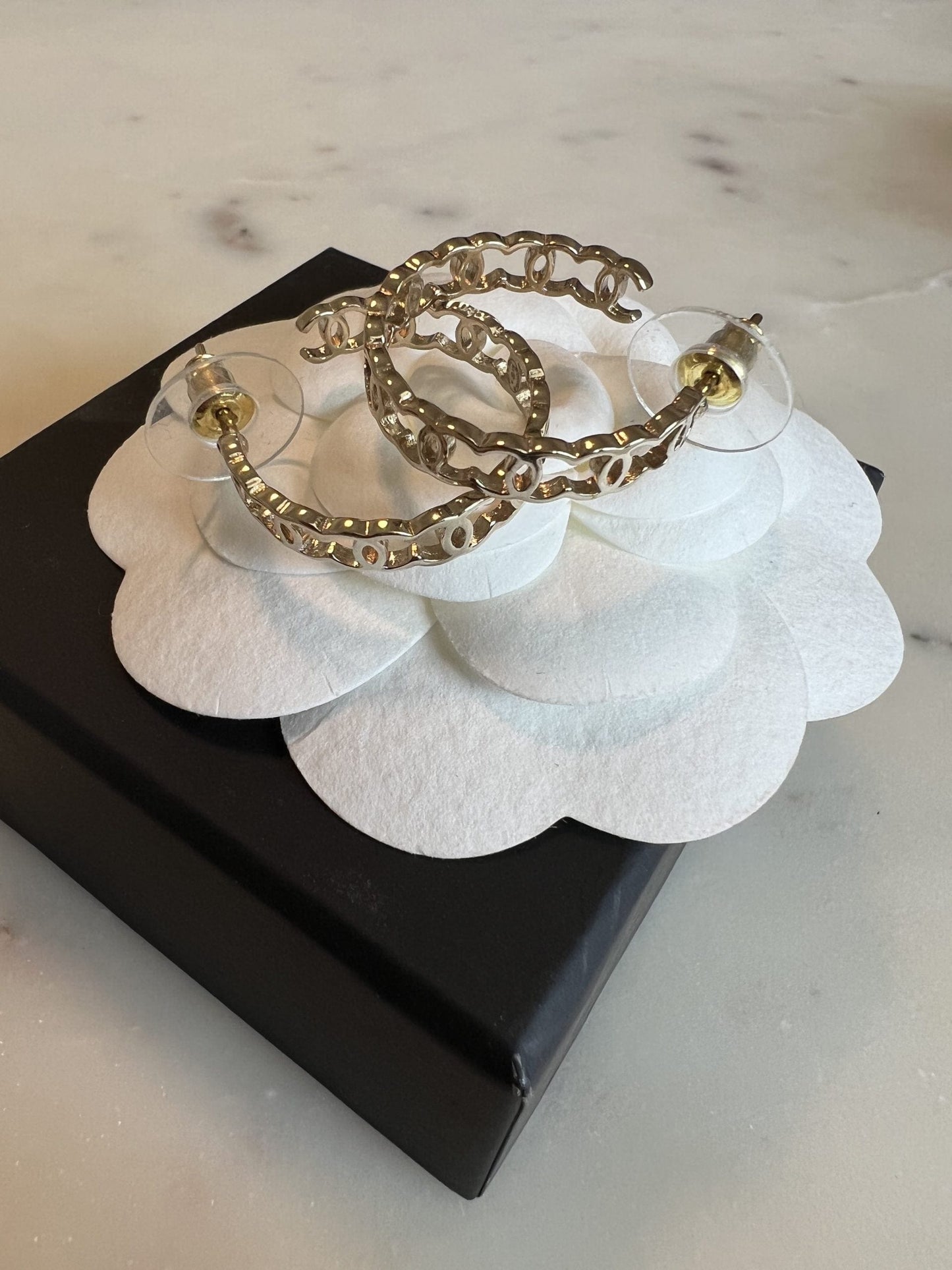 21A CC Dangle Hoops Earrings Gold