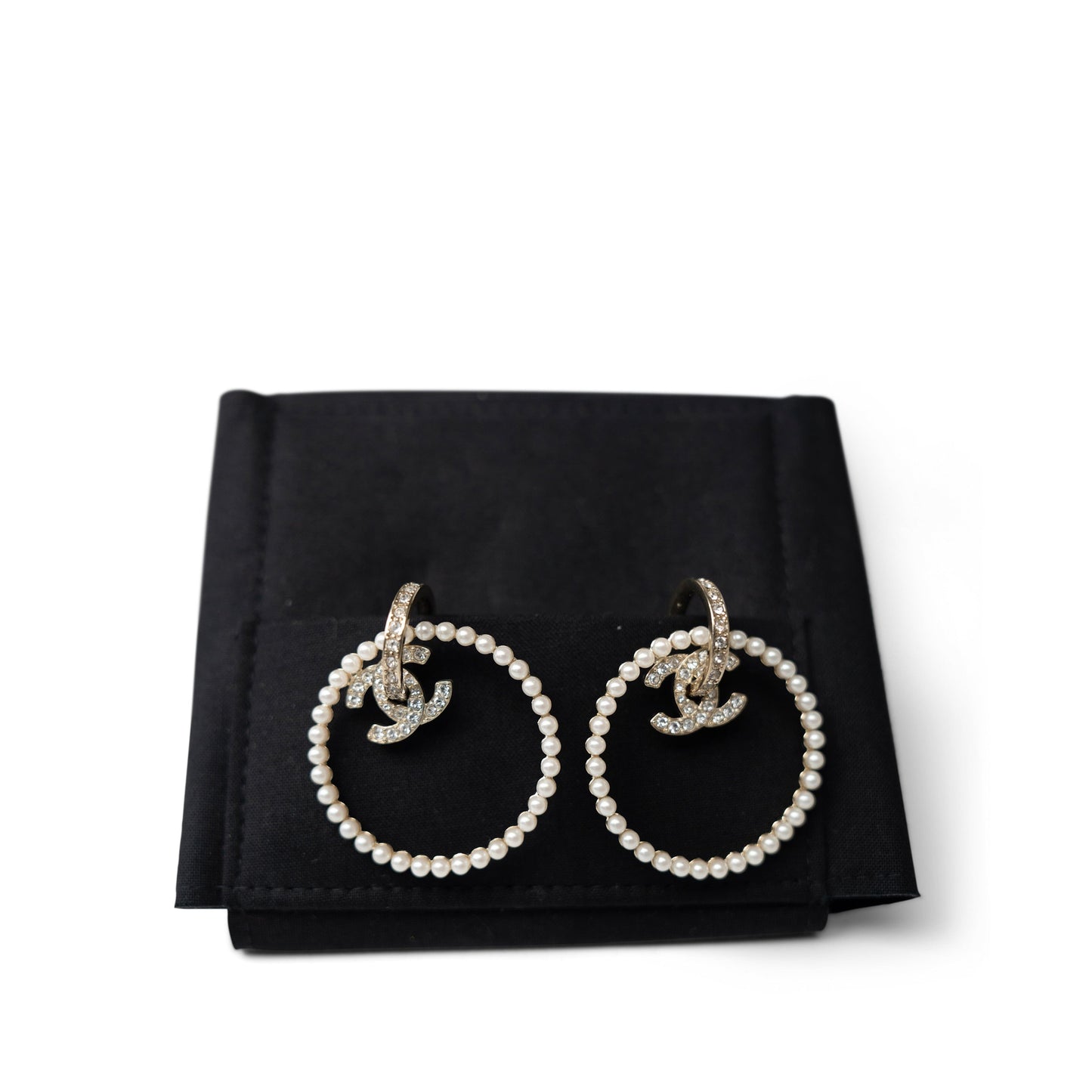 22B CC Hoop Earrings Gold, Pearly White and Crystal