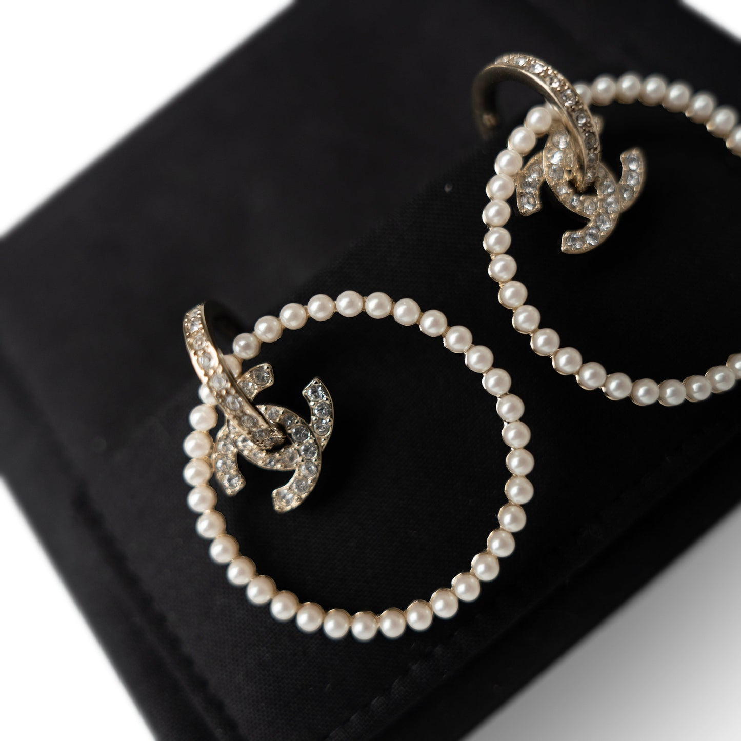 22B CC Hoop Earrings Gold, Pearly White and Crystal
