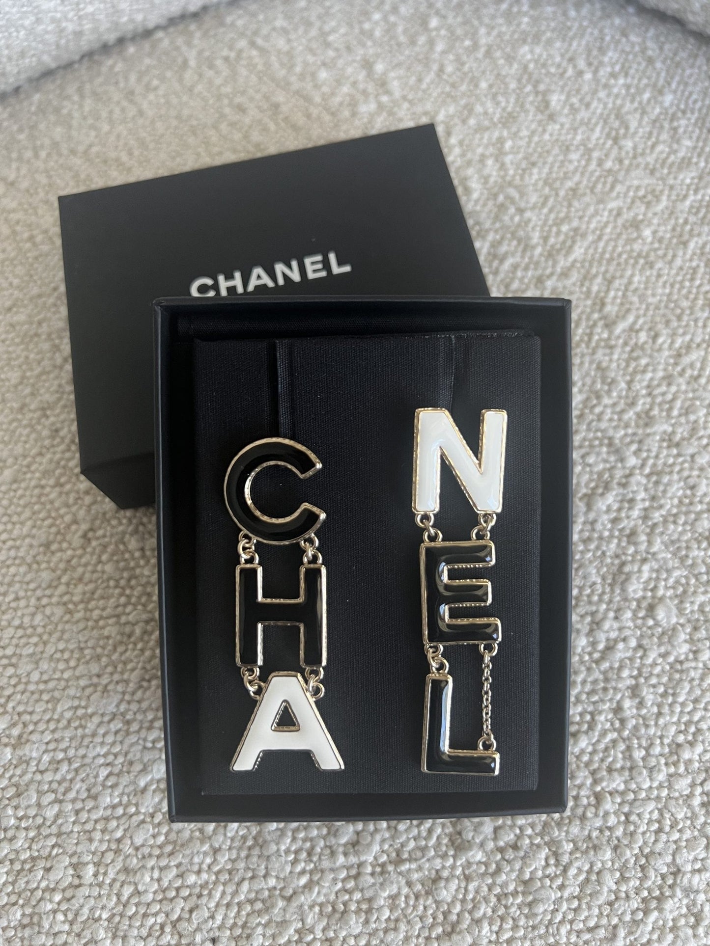 Cha-nel  Earrings Black, White and Gold