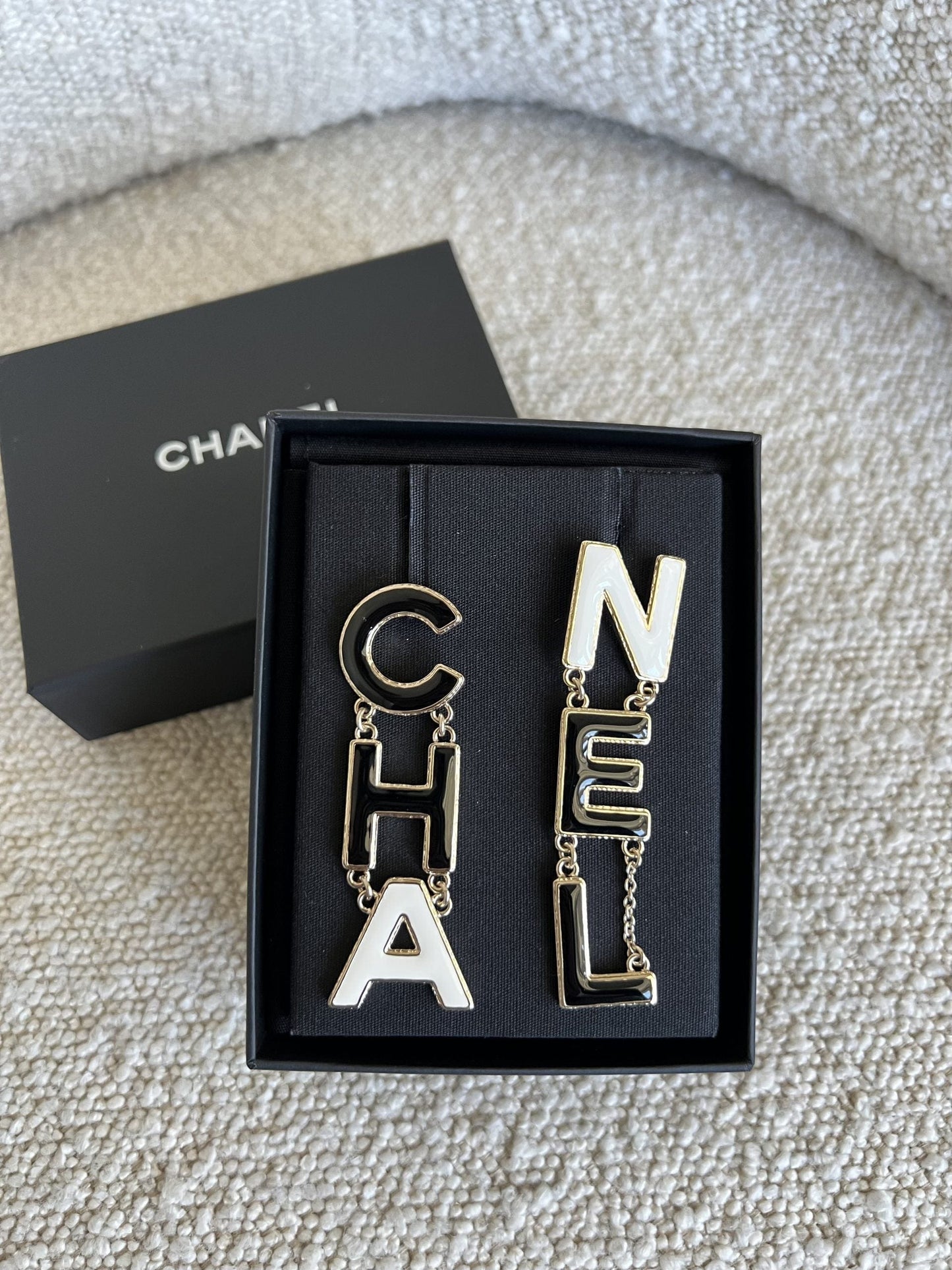 Cha-nel  Earrings Black, White and Gold