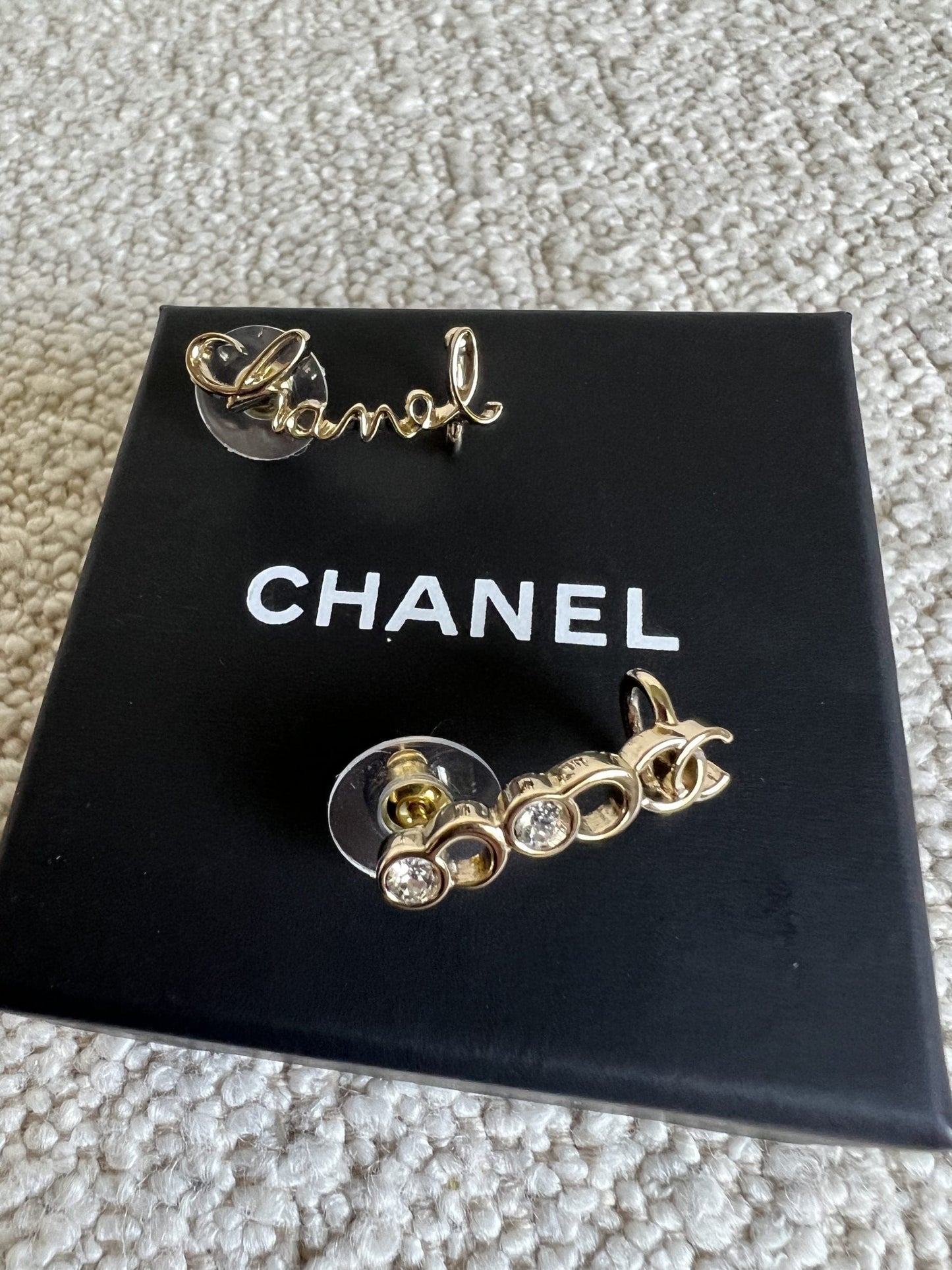 Chanel and Crystal Earrings Light Gold