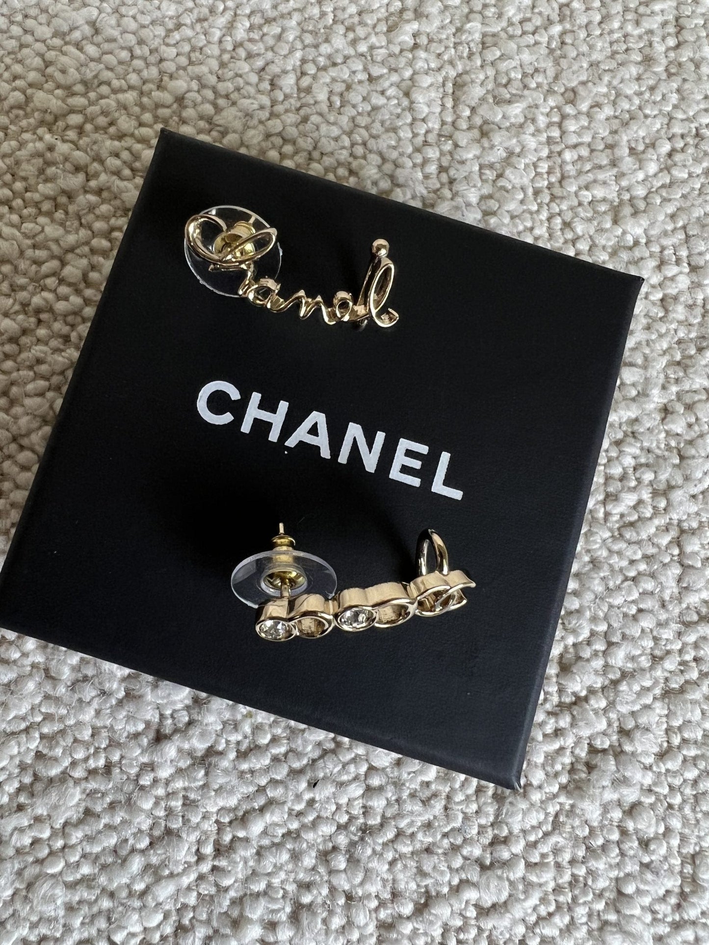 Chanel and Crystal Earrings Light Gold