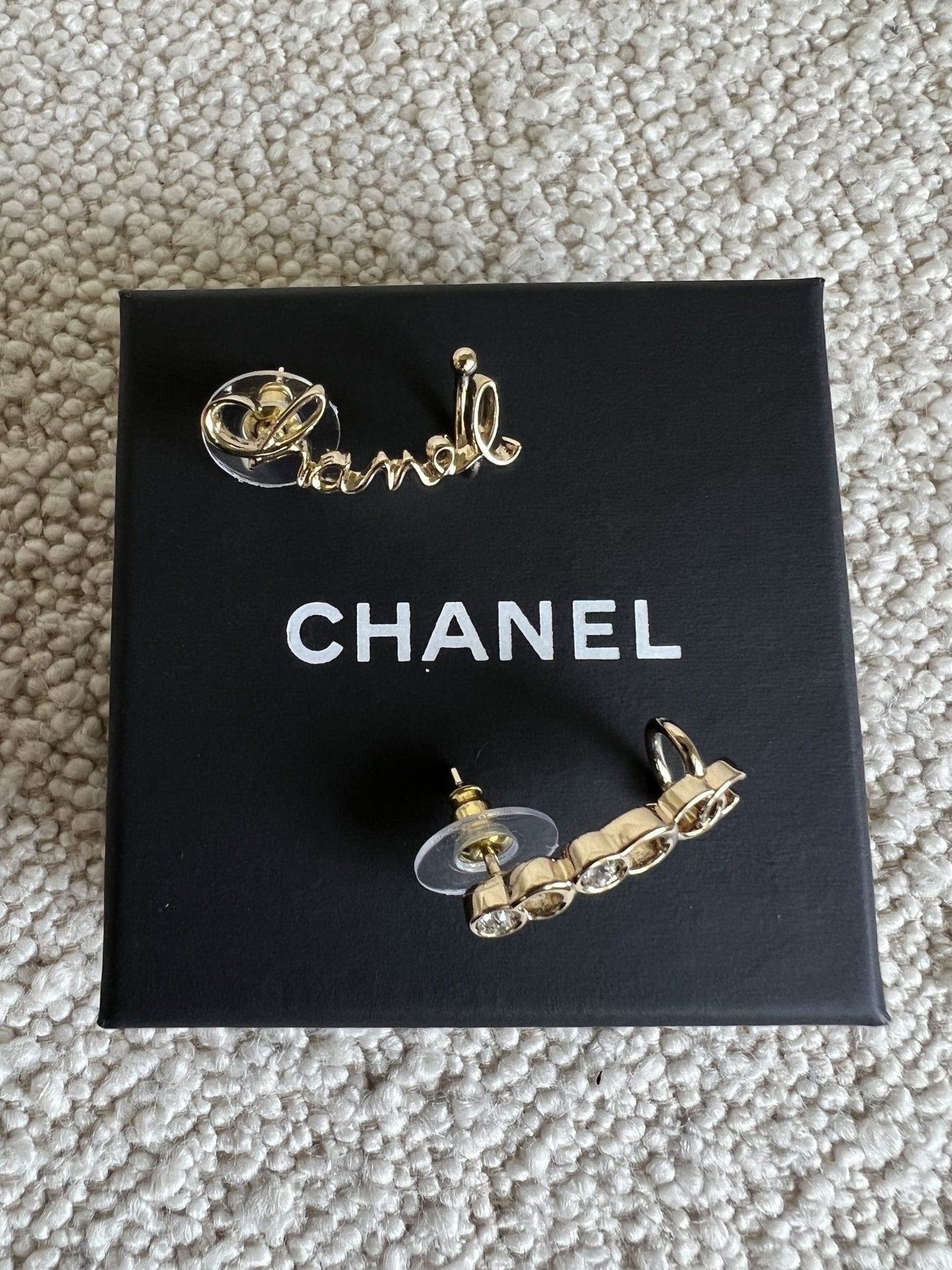 Chanel and Crystal Earrings Light Gold