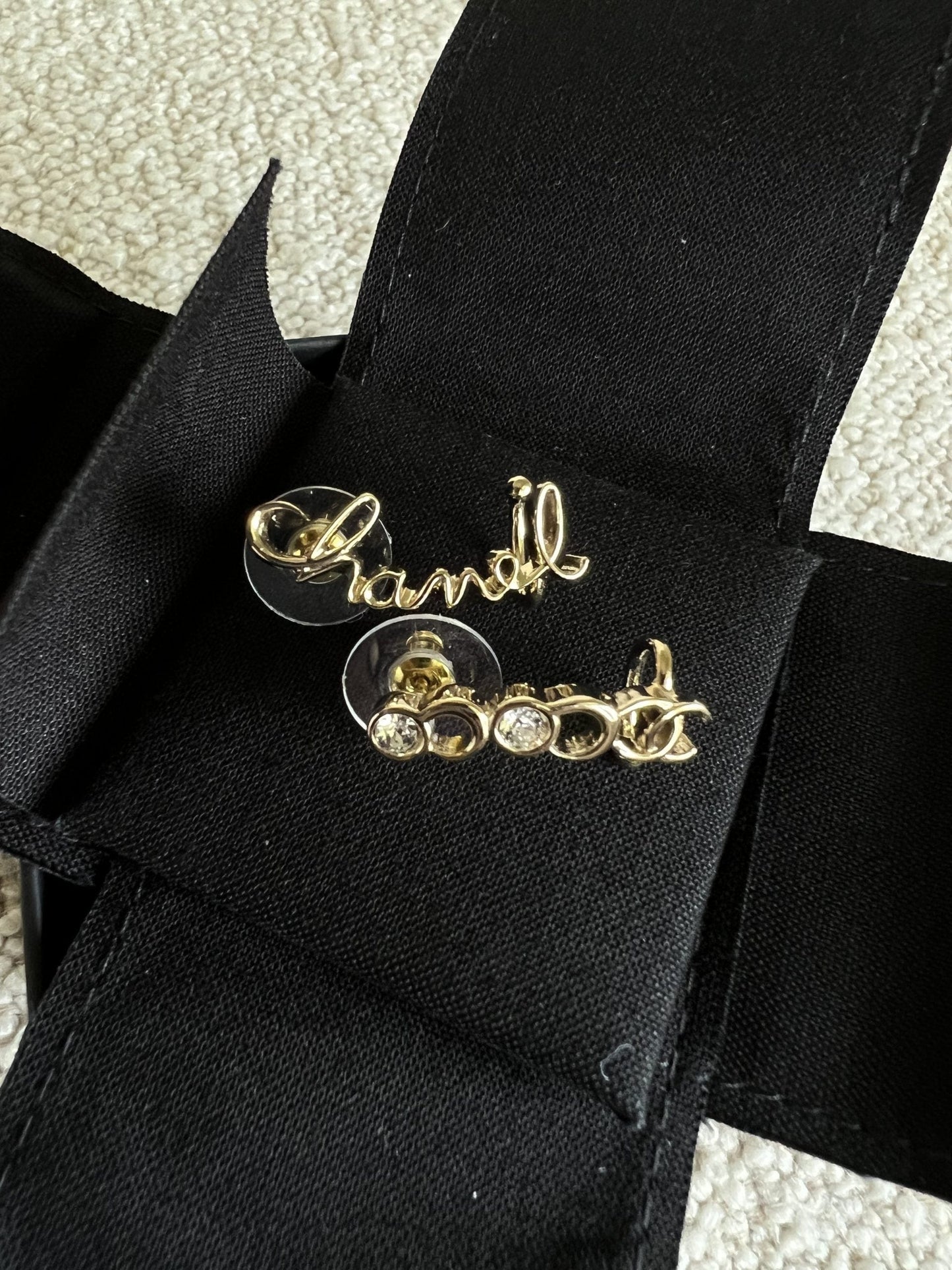 Chanel and Crystal Earrings Light Gold