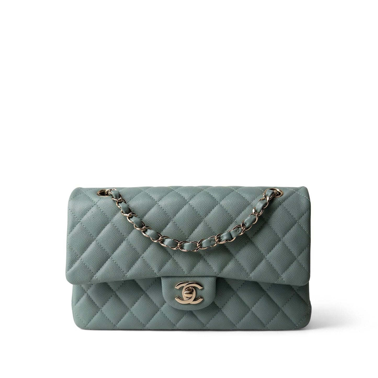 22C Dark Green Caviar Quilted Classic Flap Medium Light Gold Hardware