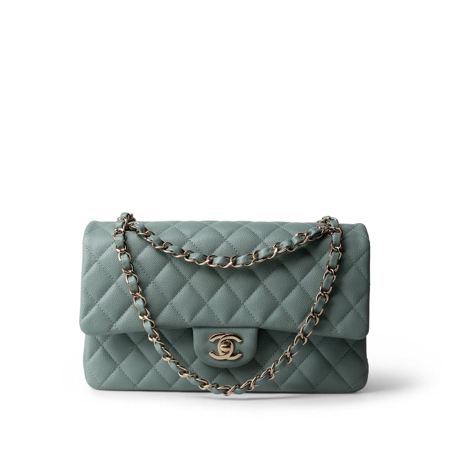 22C Dark Green Caviar Quilted Classic Flap Medium Light Gold Hardware