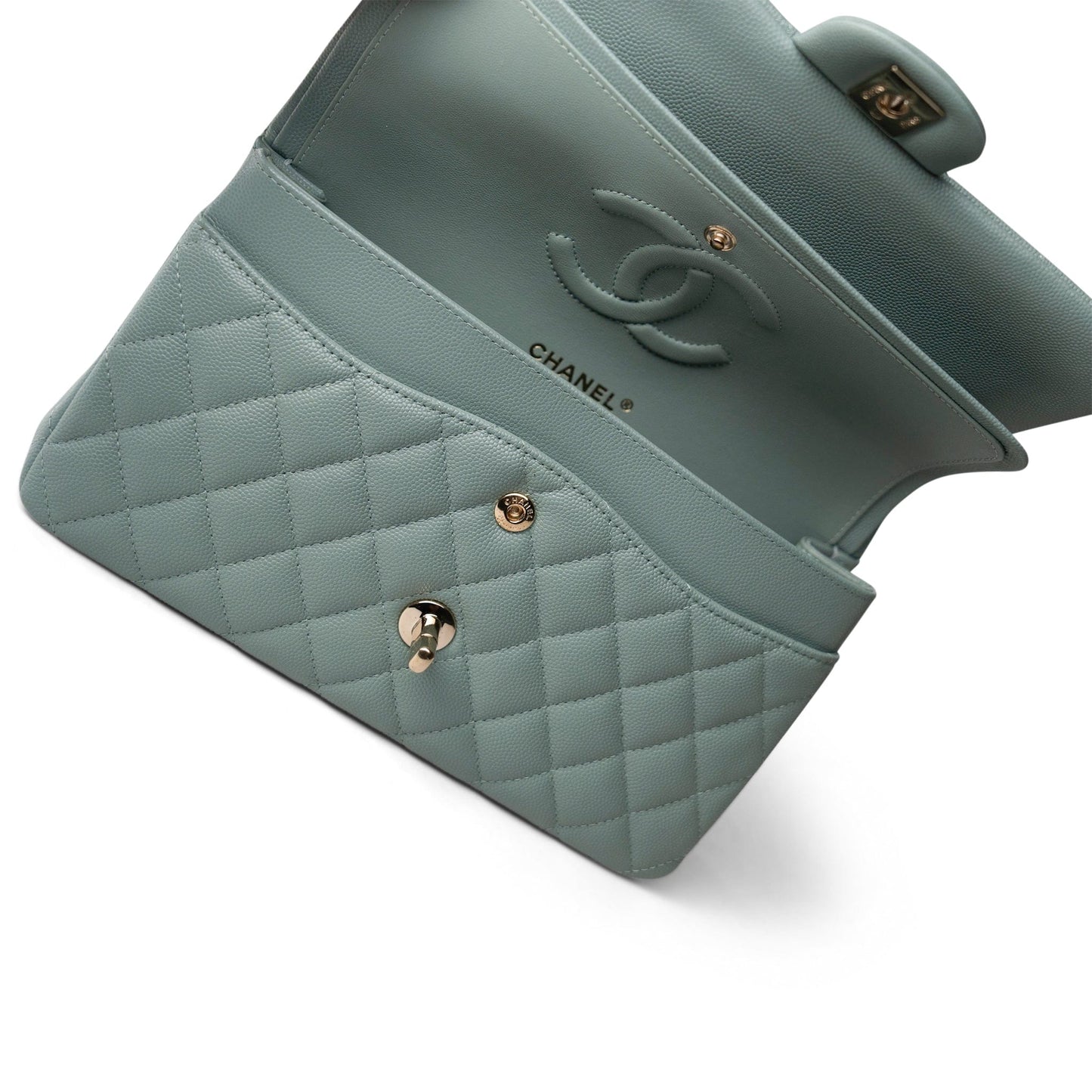 22C Dark Green Caviar Quilted Classic Flap Medium Light Gold Hardware