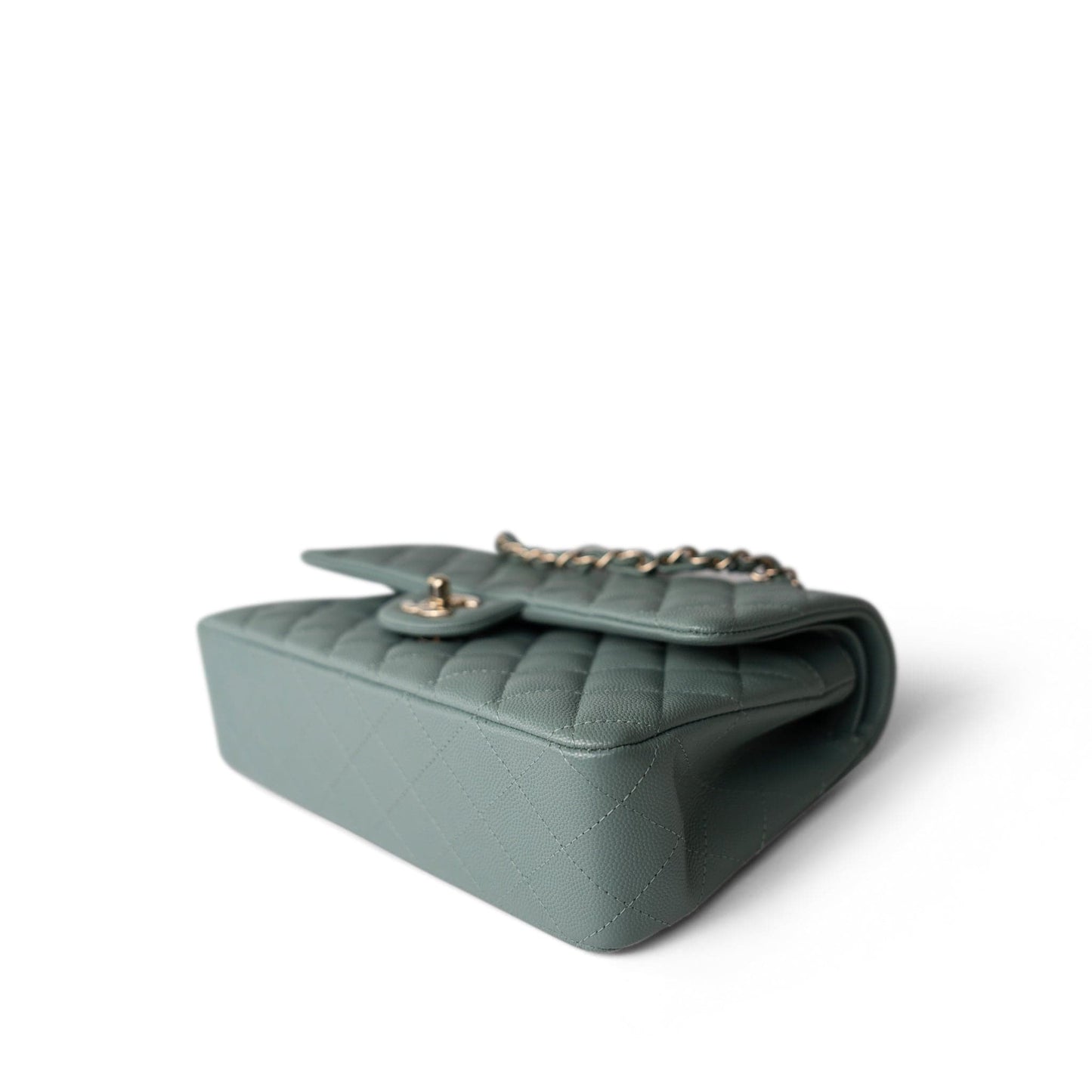 22C Dark Green Caviar Quilted Classic Flap Medium Light Gold Hardware