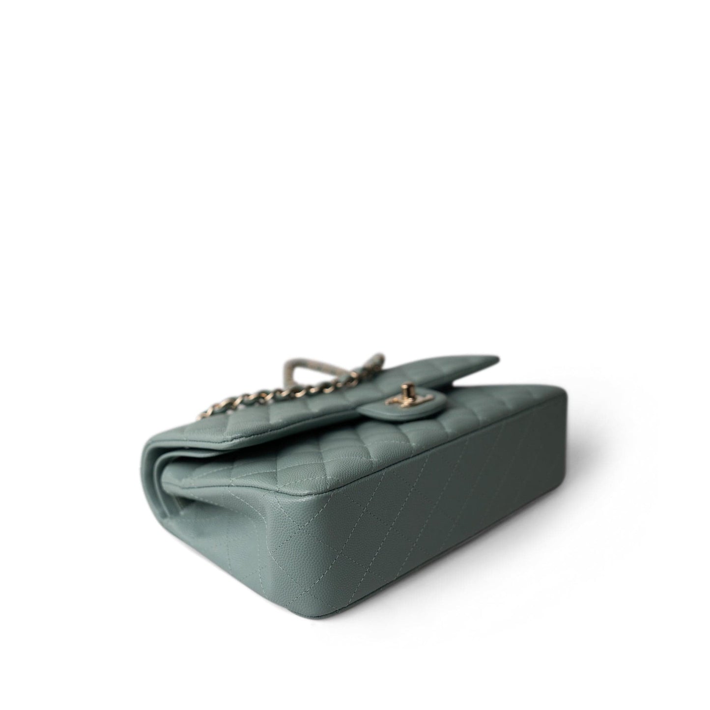 22C Dark Green Caviar Quilted Classic Flap Medium Light Gold Hardware