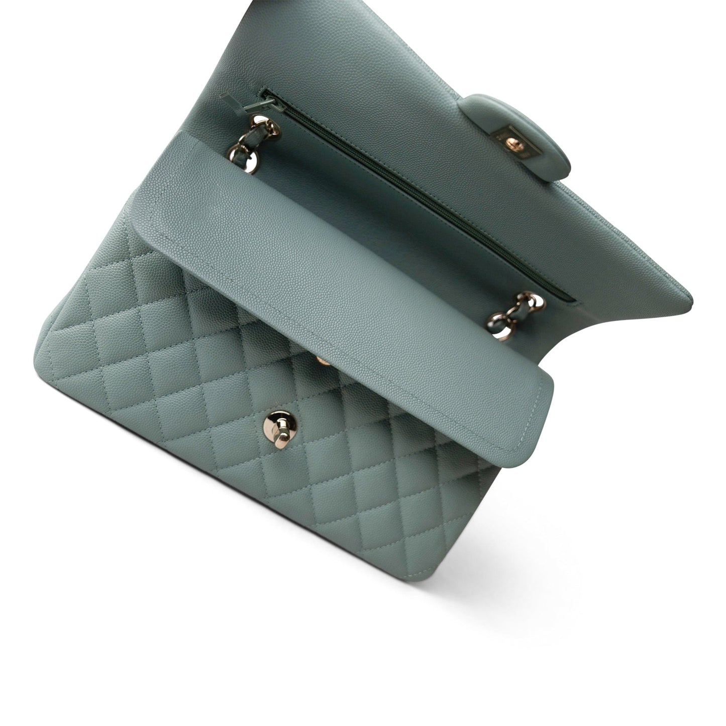 22C Dark Green Caviar Quilted Classic Flap Medium Light Gold Hardware