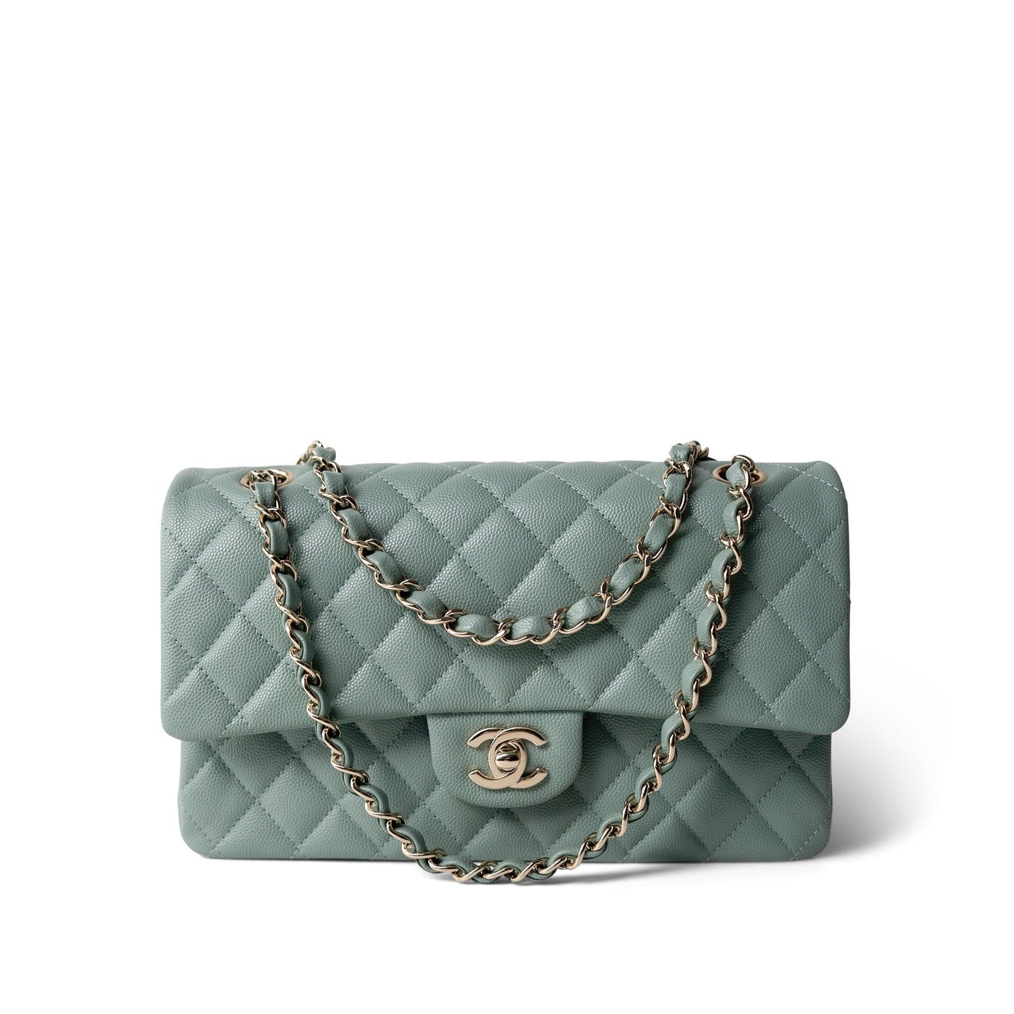 22C Dark Green Caviar Quilted Classic Flap Medium Light Gold Hardware