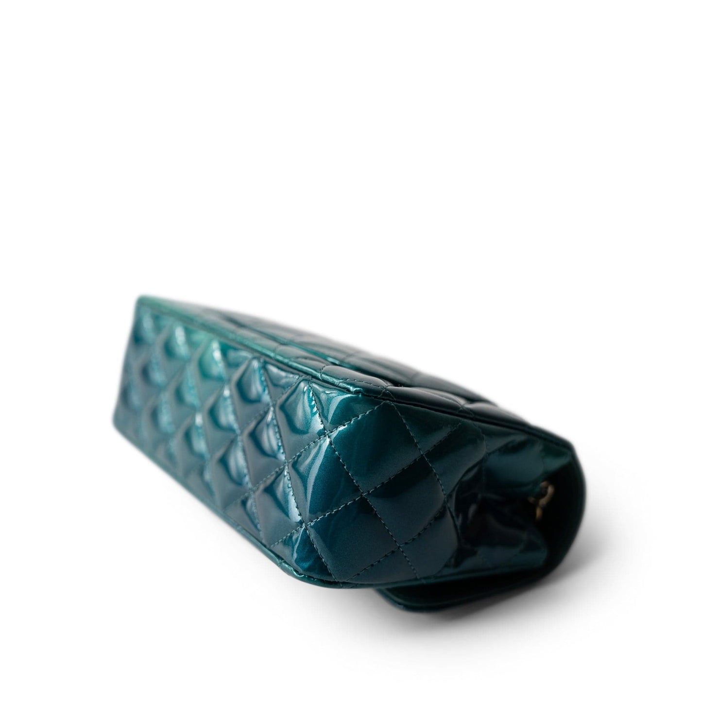 23P Multi Tone Green Patent Quilted Mini Rectangular Flap Light Gold Hardware