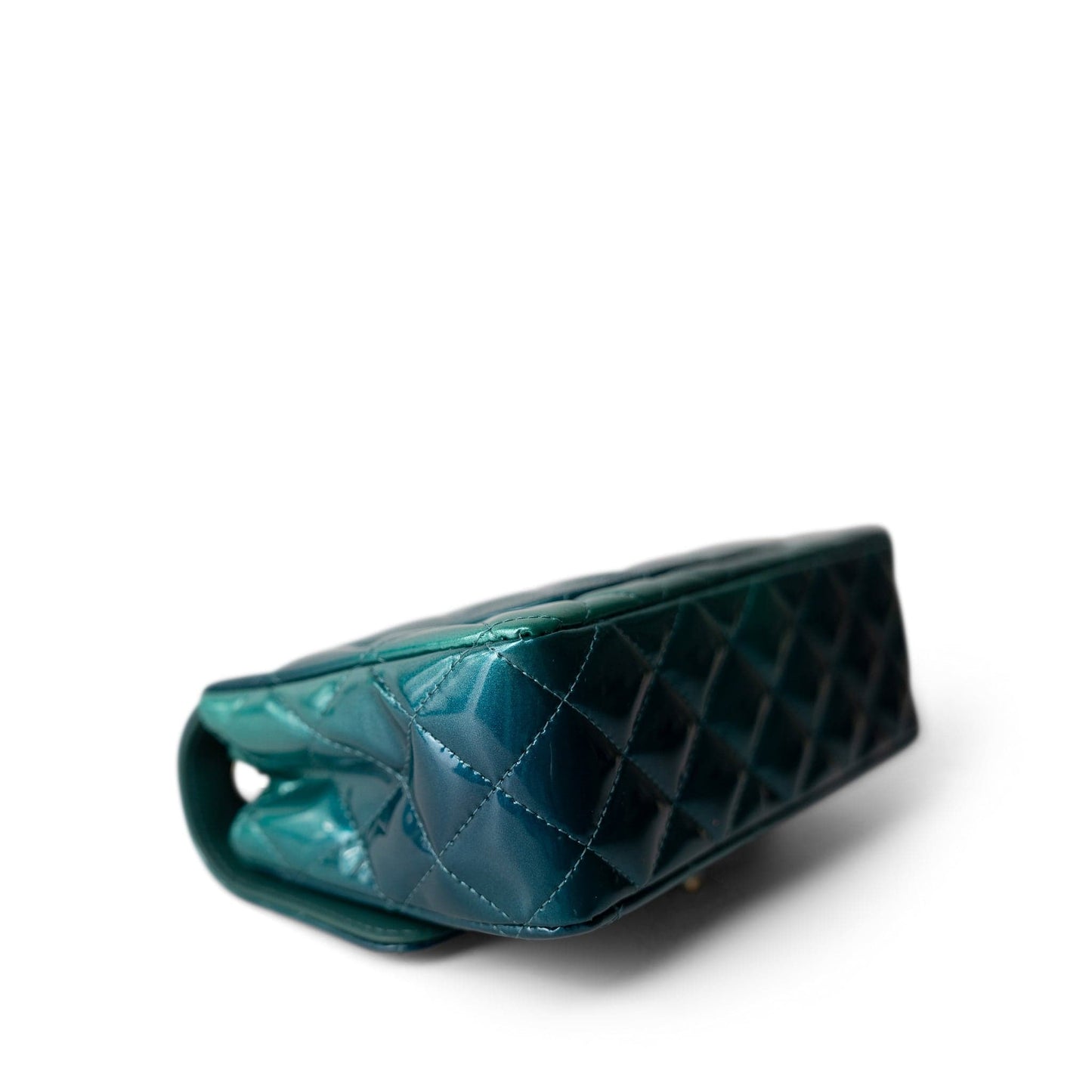 23P Multi Tone Green Patent Quilted Mini Rectangular Flap Light Gold Hardware