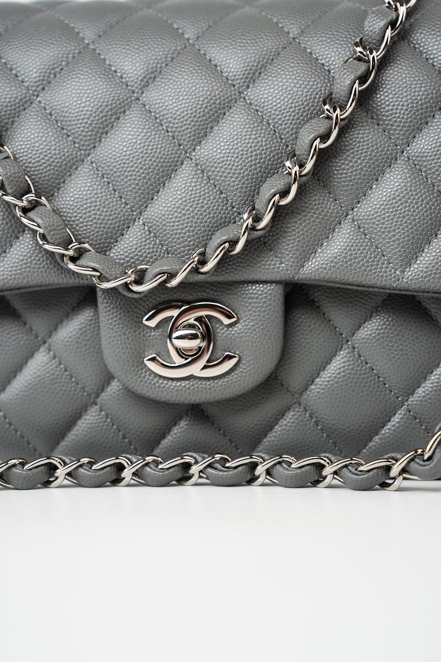 17B Grey Caviar Quilted Classic Flap Medium Silver Hardware