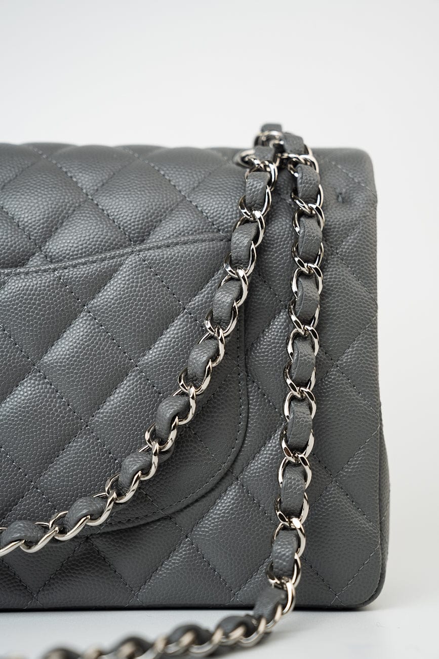 17B Grey Caviar Quilted Classic Flap Medium Silver Hardware