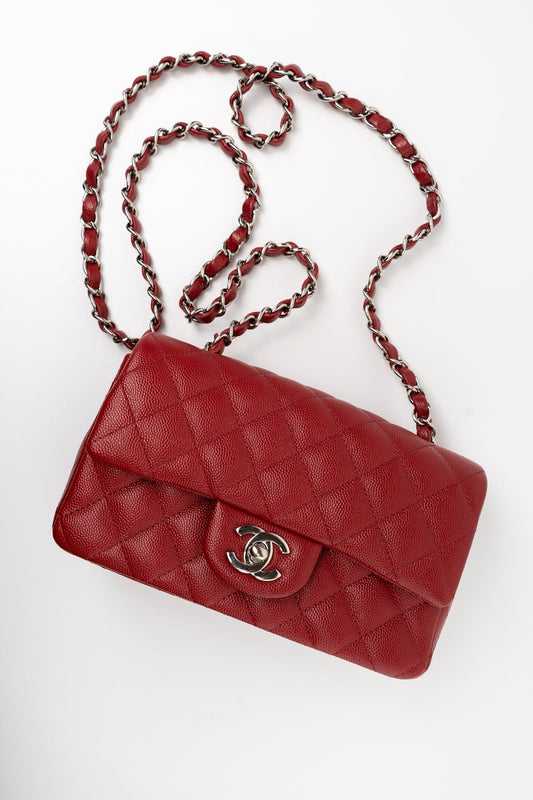 17B Mini Rectangular Red Caviar Quilted Flap Silver Hardware’s