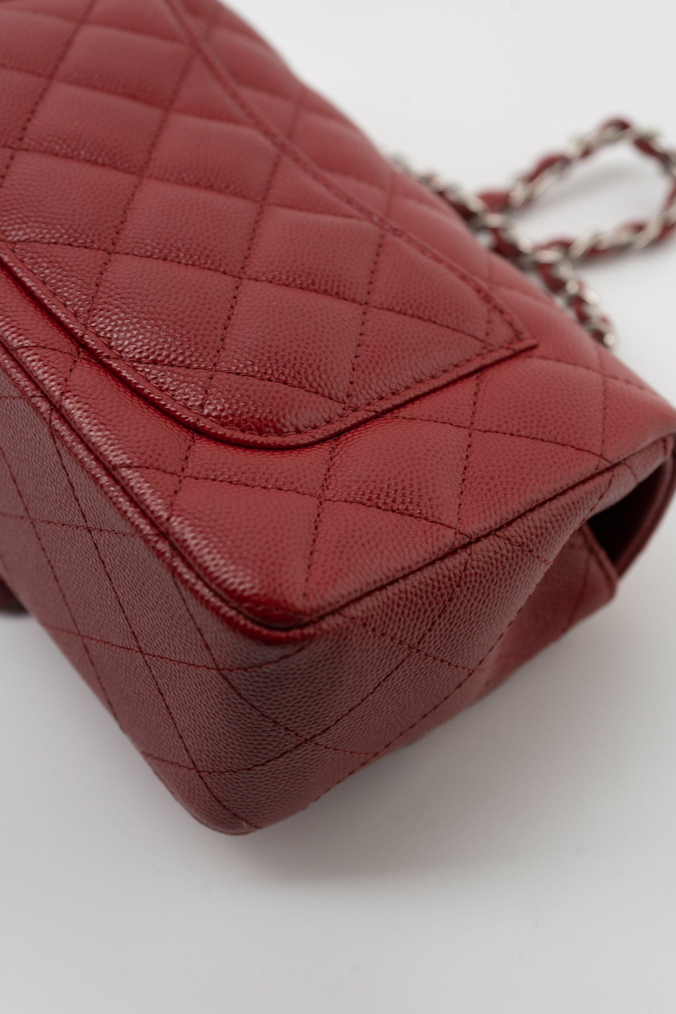 17B Mini Rectangular Red Caviar Quilted Flap Silver Hardware’s