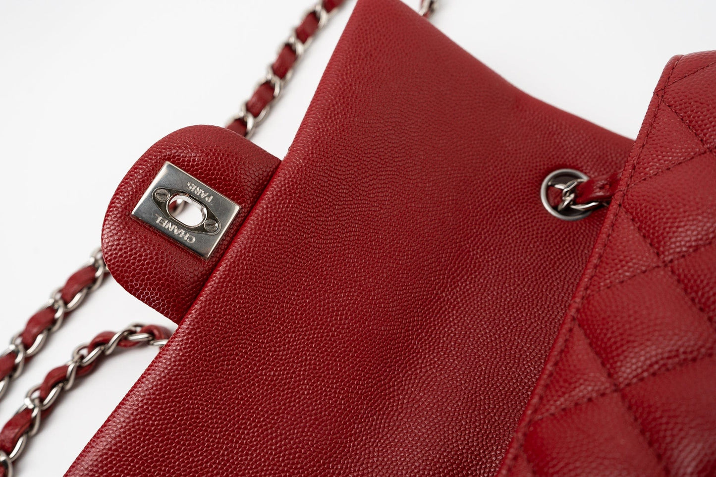 17B Mini Rectangular Red Caviar Quilted Flap Silver Hardware’s