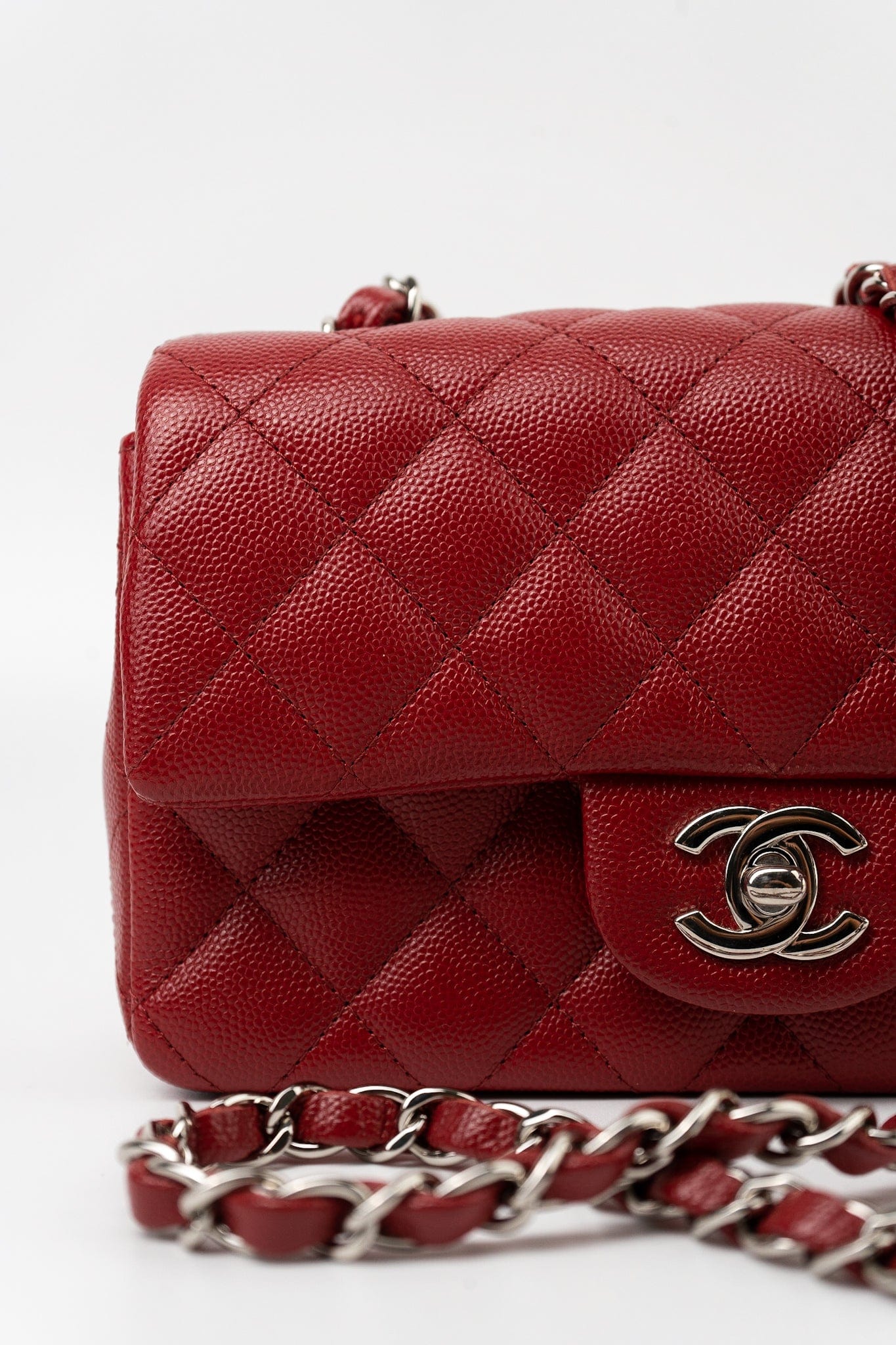 17B Mini Rectangular Red Caviar Quilted Flap Silver Hardware’s