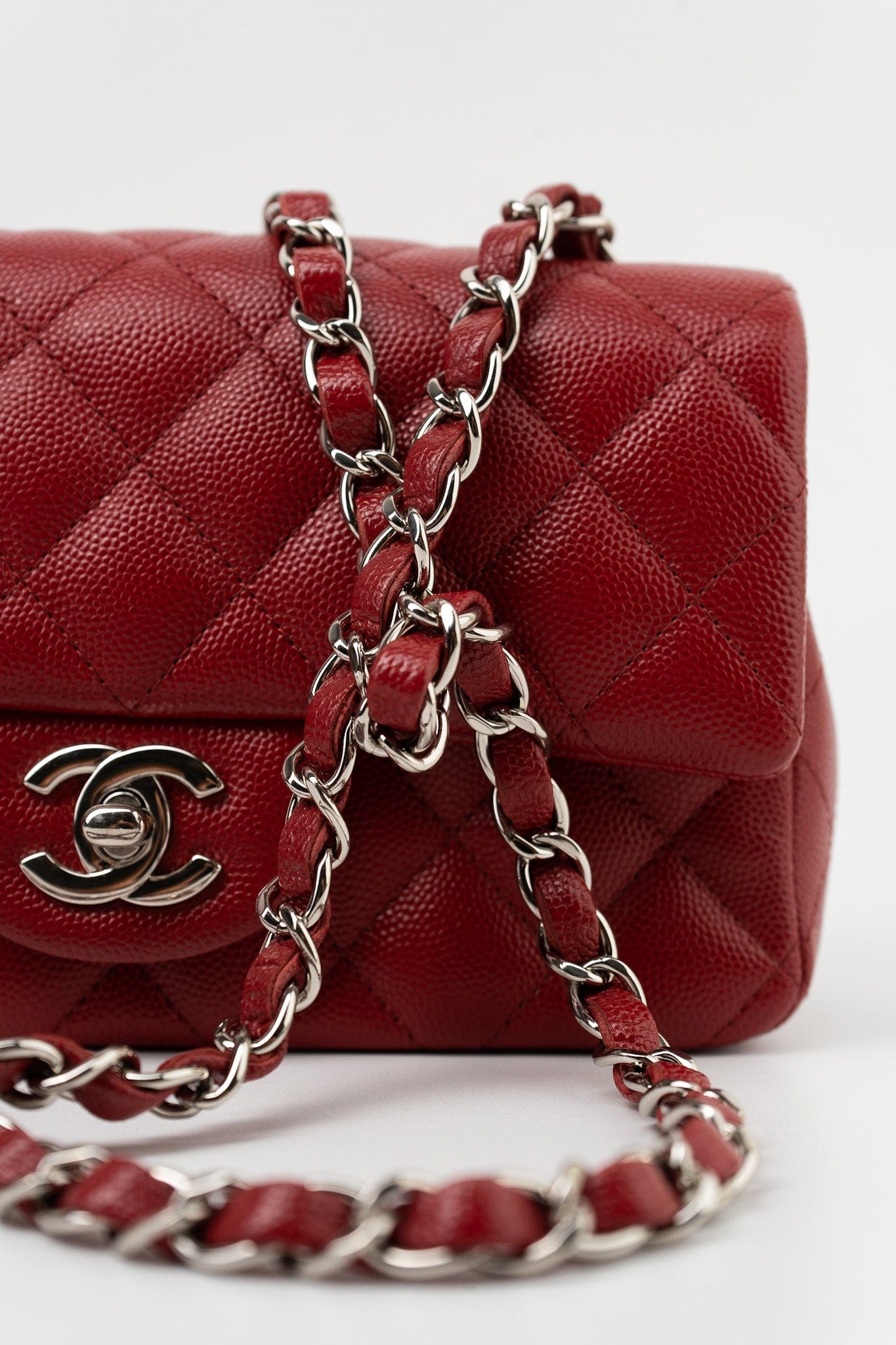 17B Mini Rectangular Red Caviar Quilted Flap Silver Hardware’s