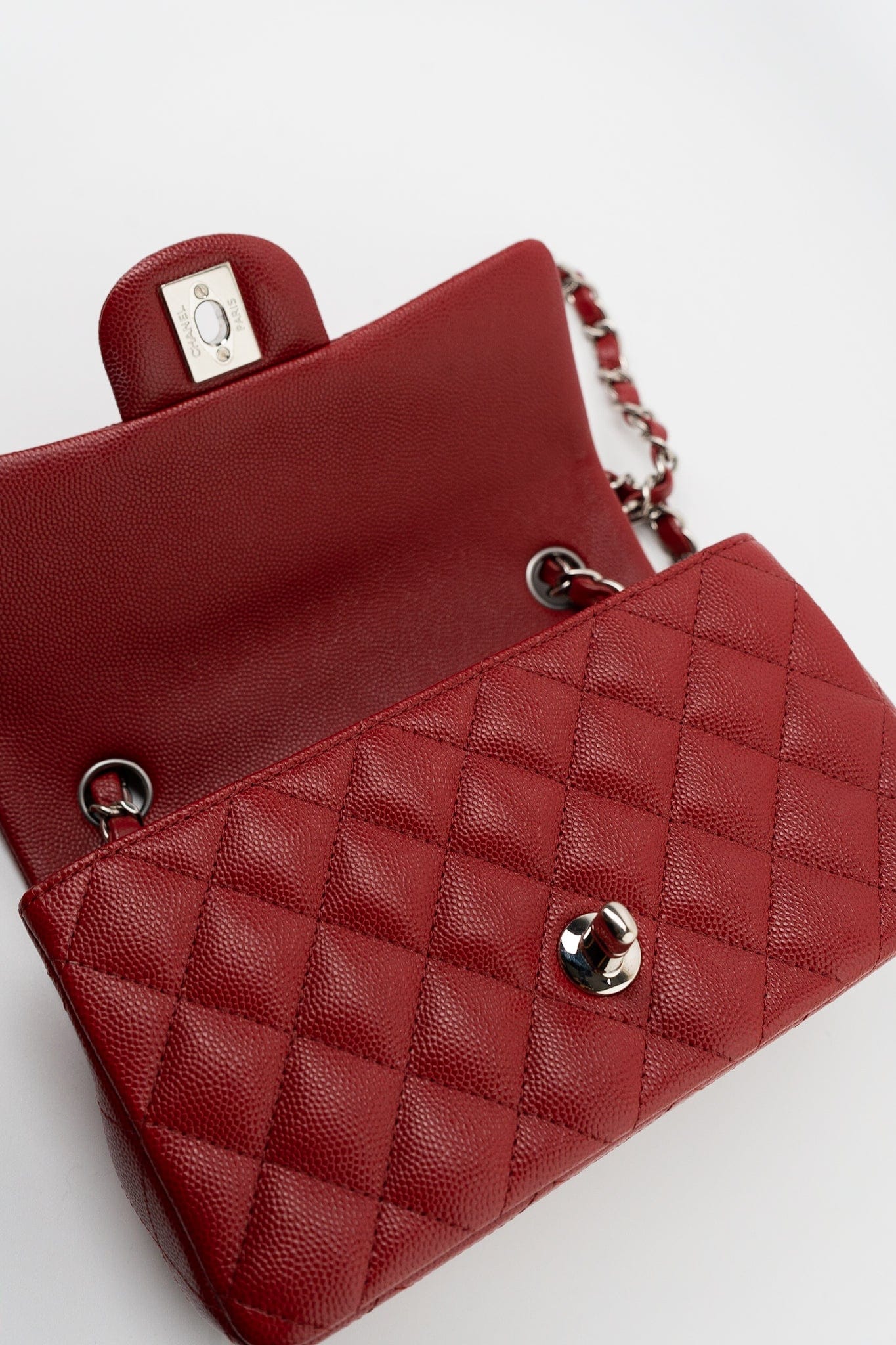 17B Mini Rectangular Red Caviar Quilted Flap Silver Hardware’s